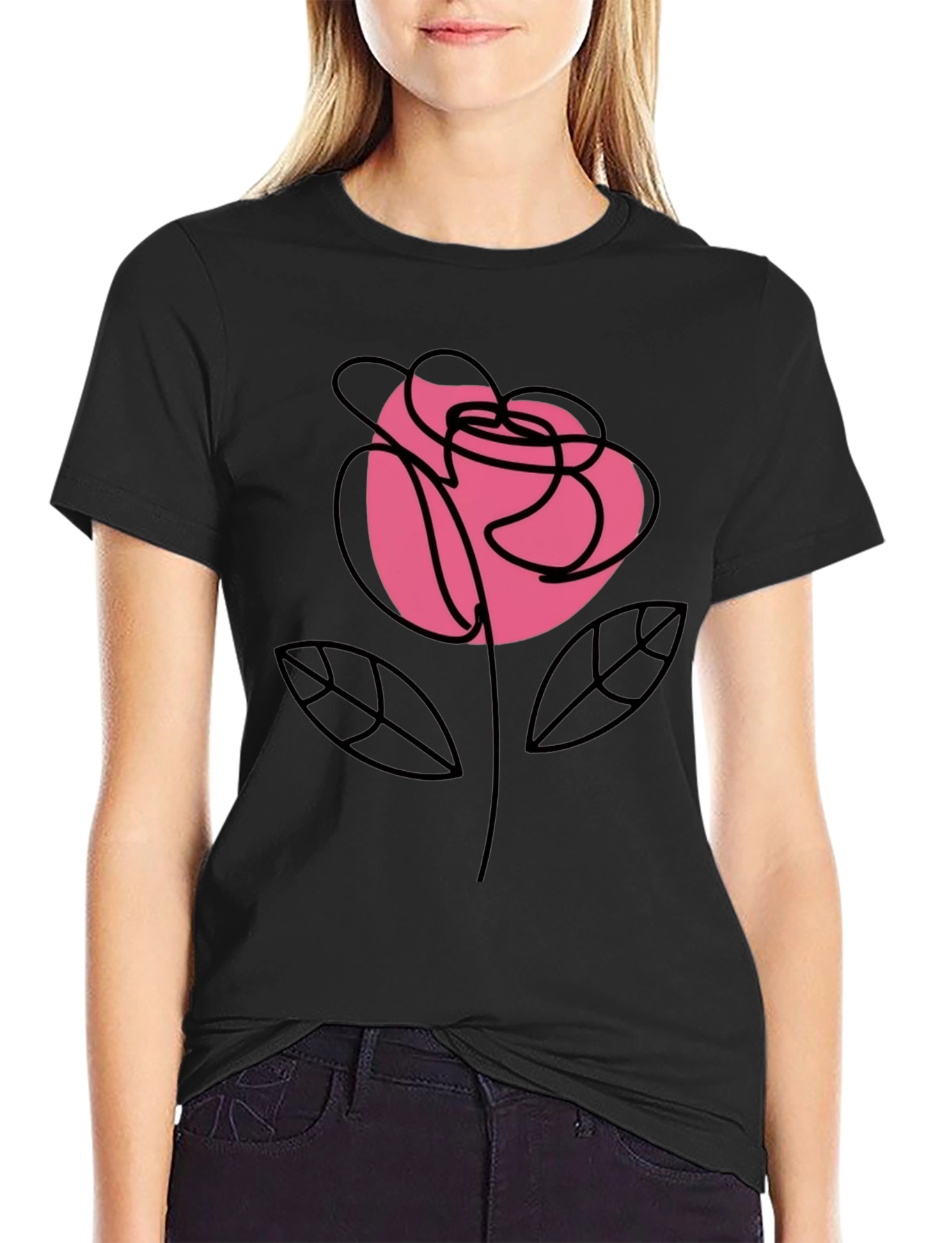 Rose Graphic Black T-Shirt Stylish Floral Tee