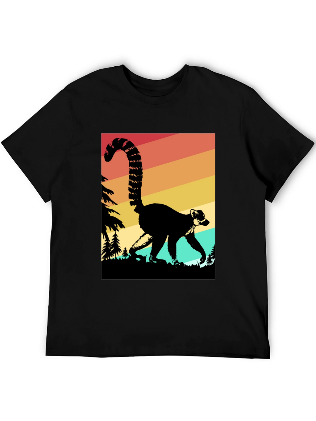 Retro Lemur Graphic Tee - Black Cotton Blend