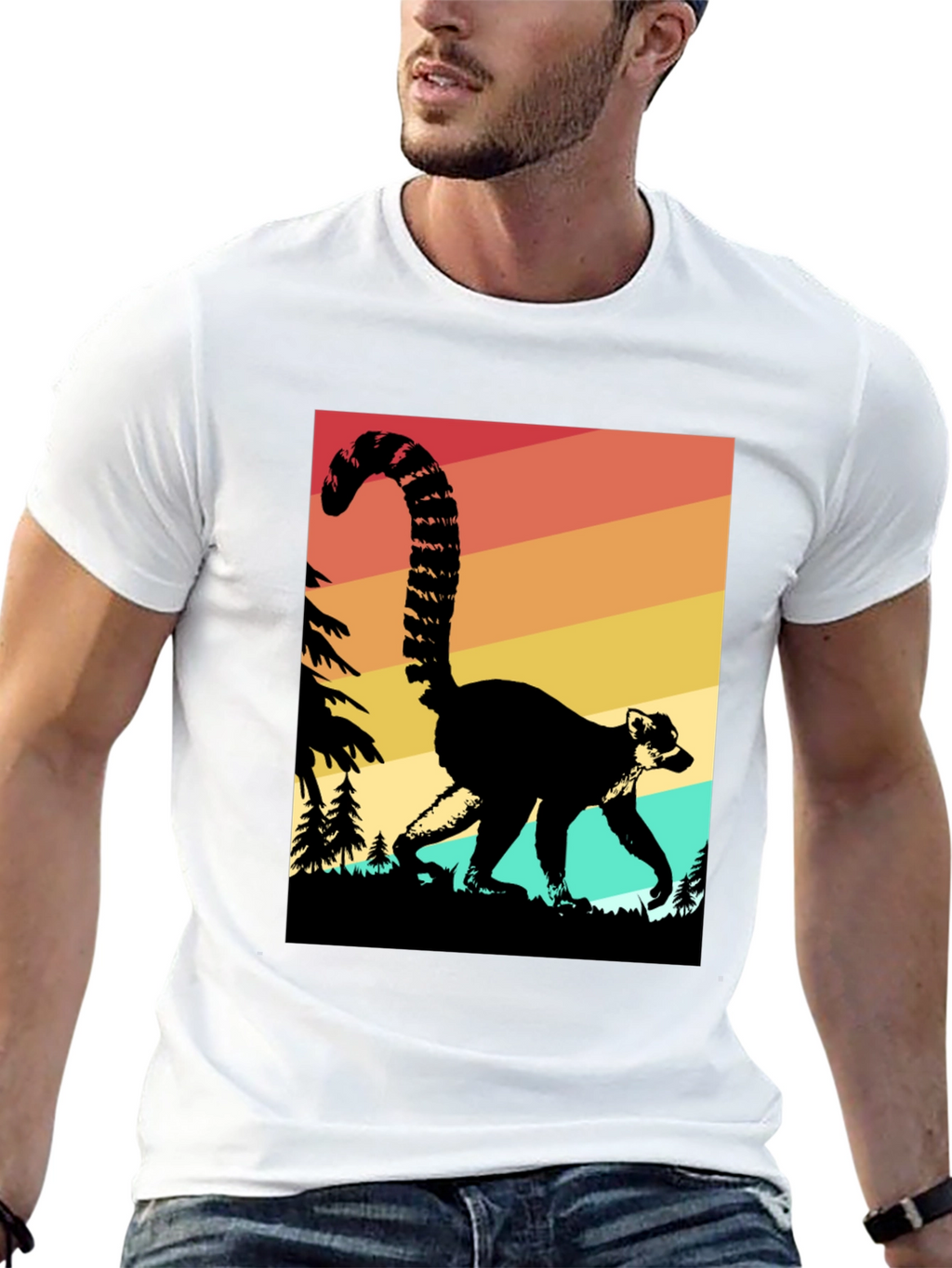 Retro Lemur Graphic Tee - Black Cotton Blend