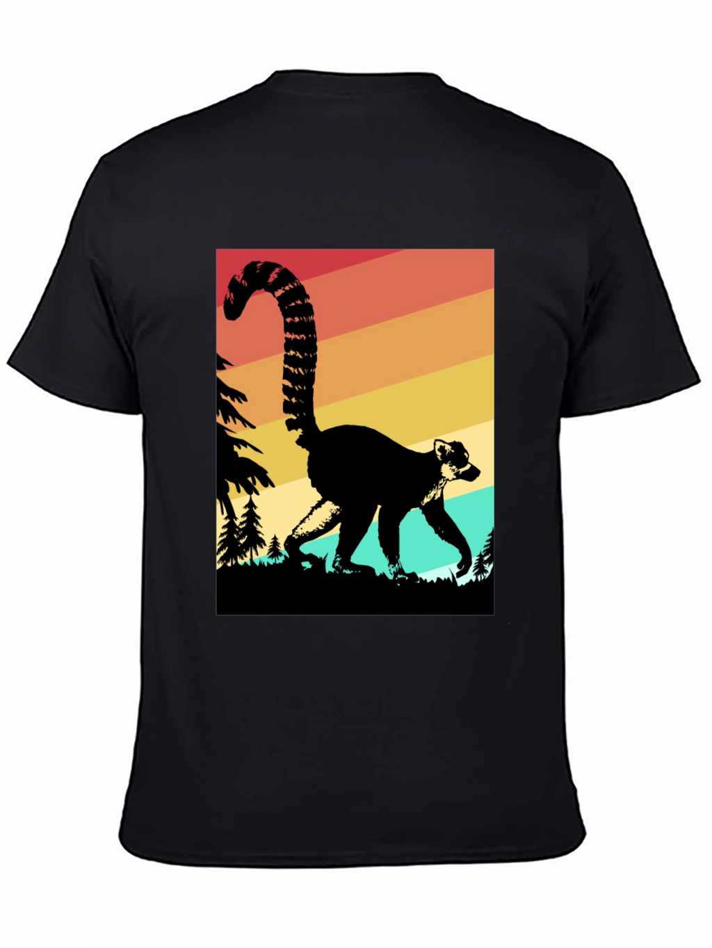 Retro Lemur Graphic Tee - Black Cotton Blend