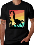 Retro Lemur Graphic Tee - Black Cotton Blend
