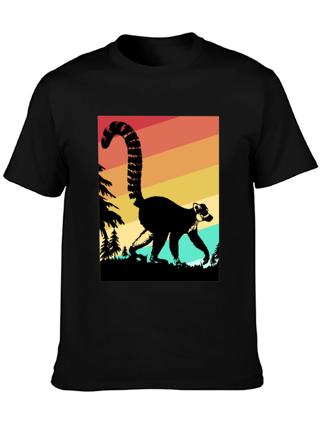 Retro Lemur Graphic Tee - Black Cotton Blend