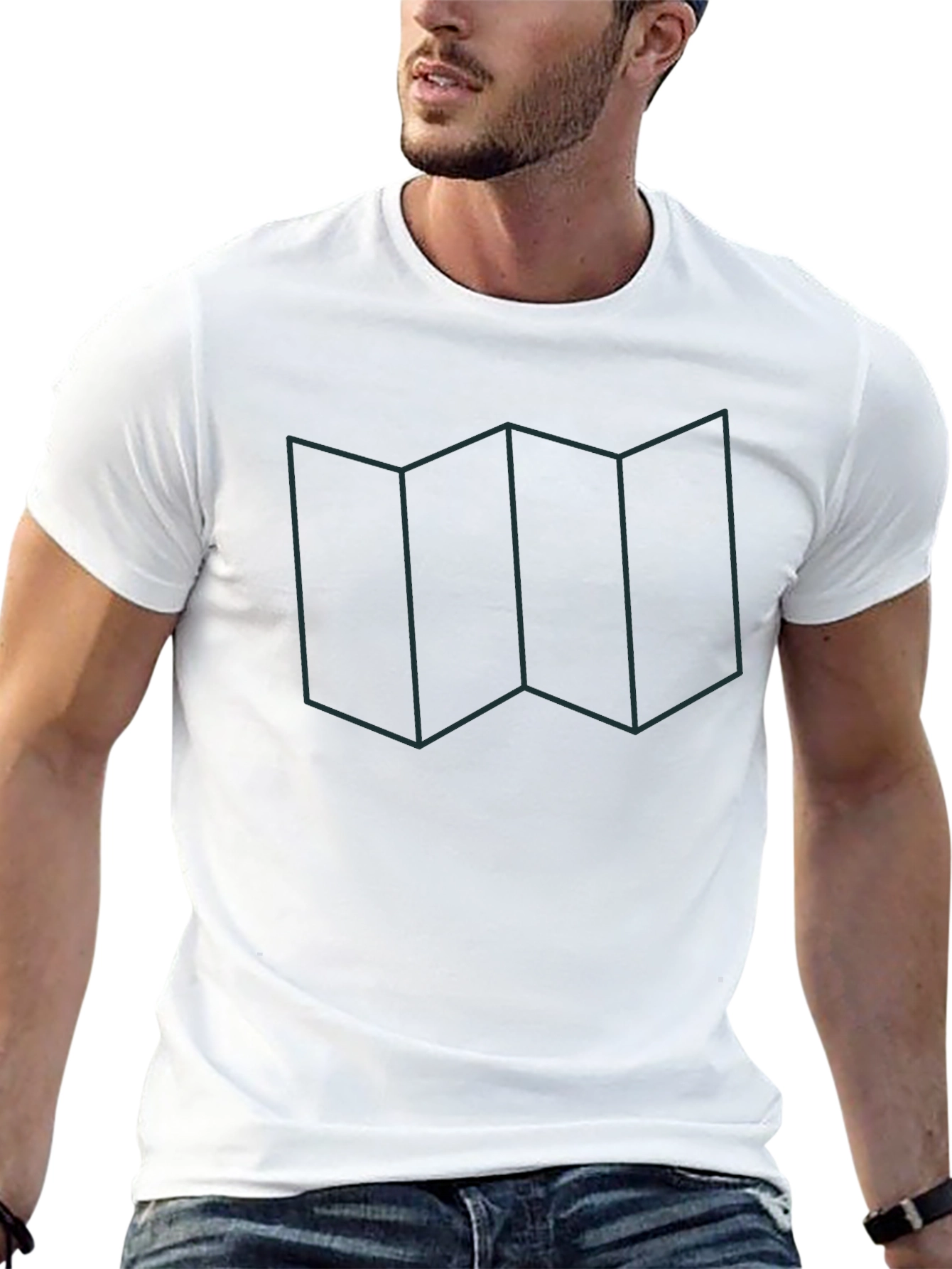 Geometric Map Line Art Graphic Tee - Casual Wear
