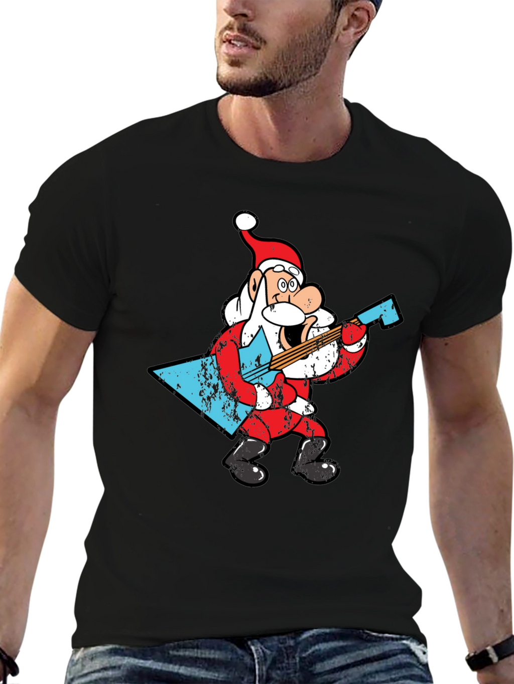 Rockin Santa Claus Graphic T-Shirt