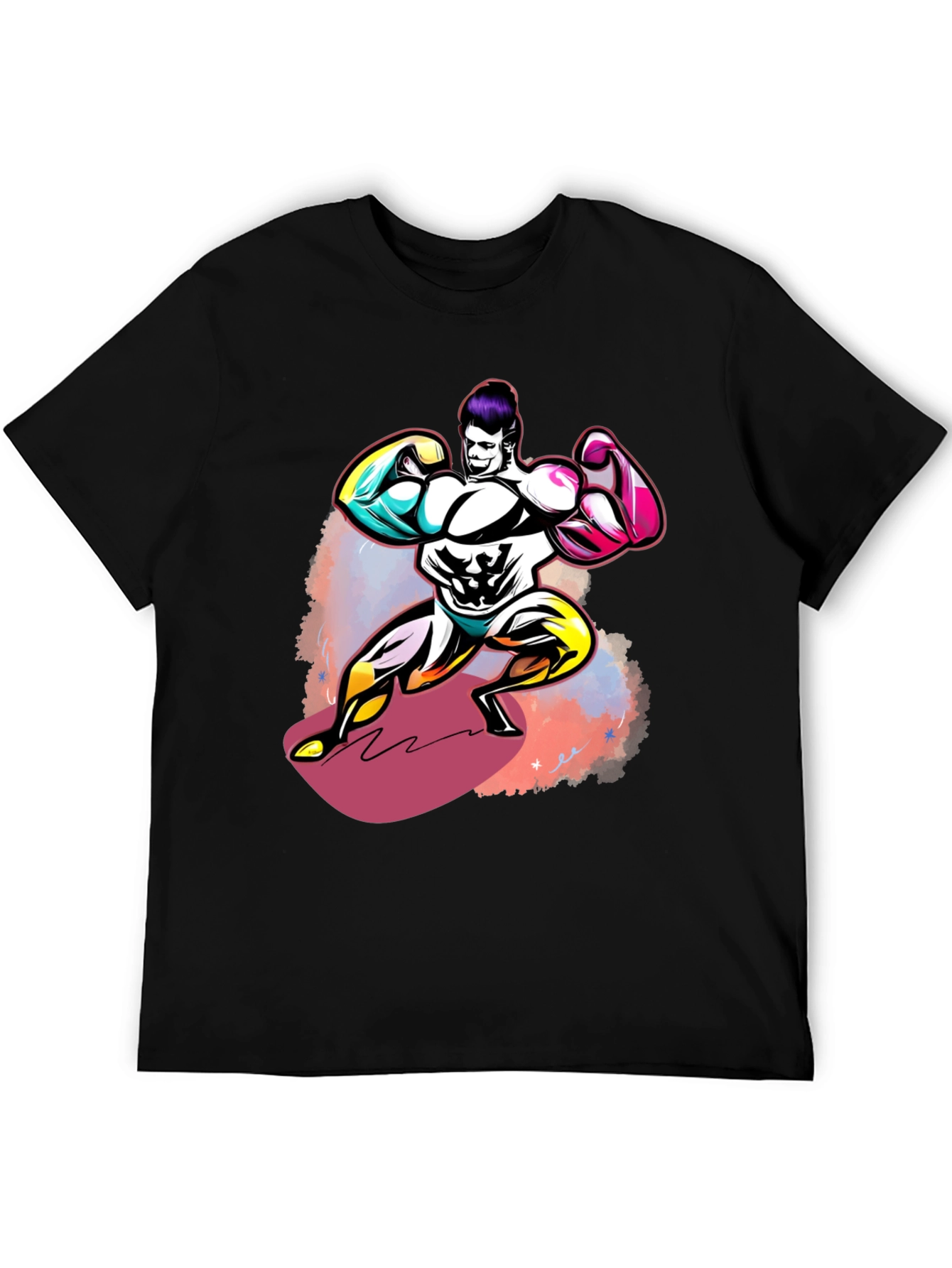 Bold Graphic T-Shirt: Muscled Cartoon Man Design