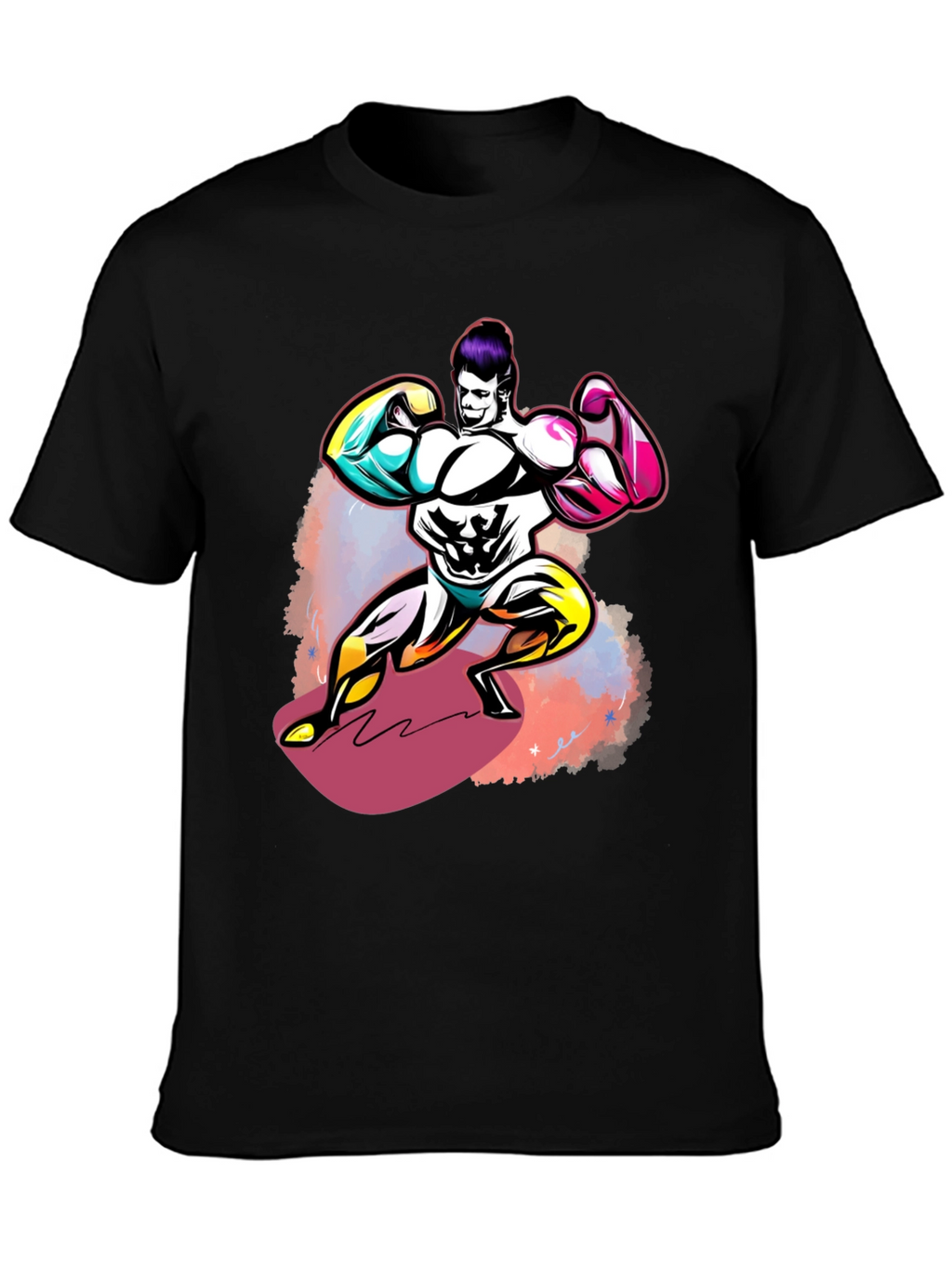 Bold Graphic T-Shirt: Muscled Cartoon Man Design