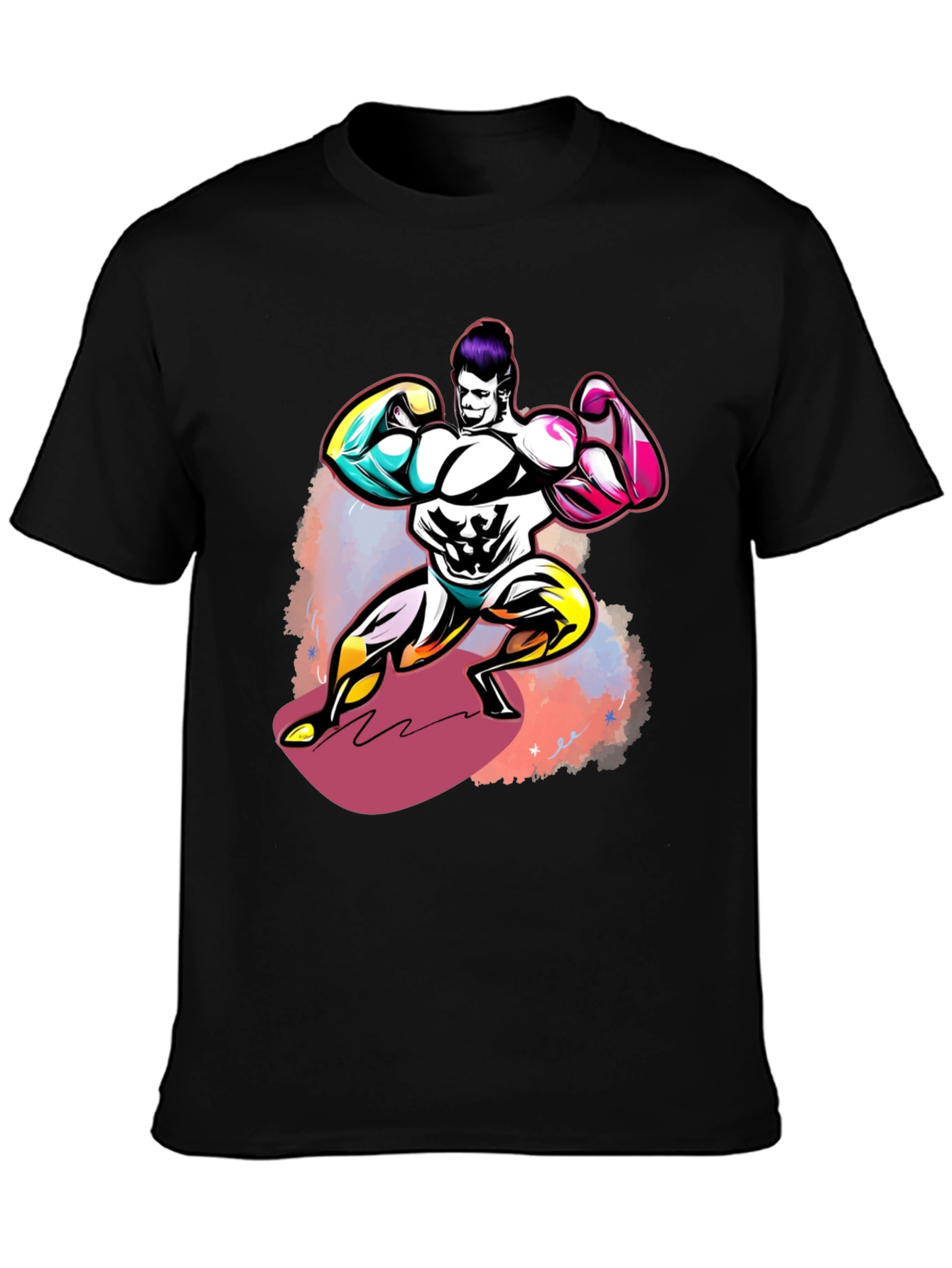Bold Graphic T-Shirt: Muscled Cartoon Man Design