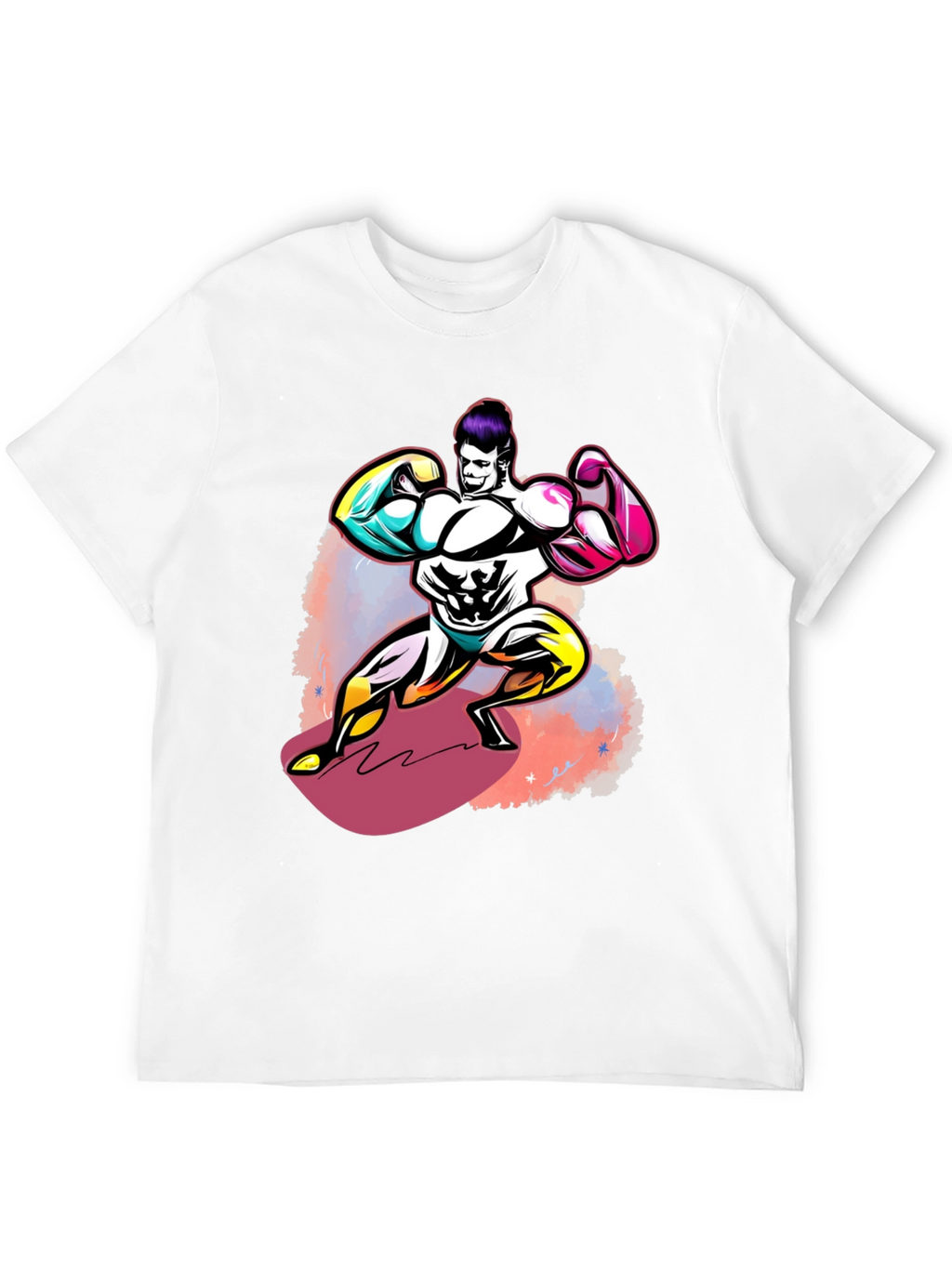 Bold Graphic T-Shirt: Muscled Cartoon Man Design