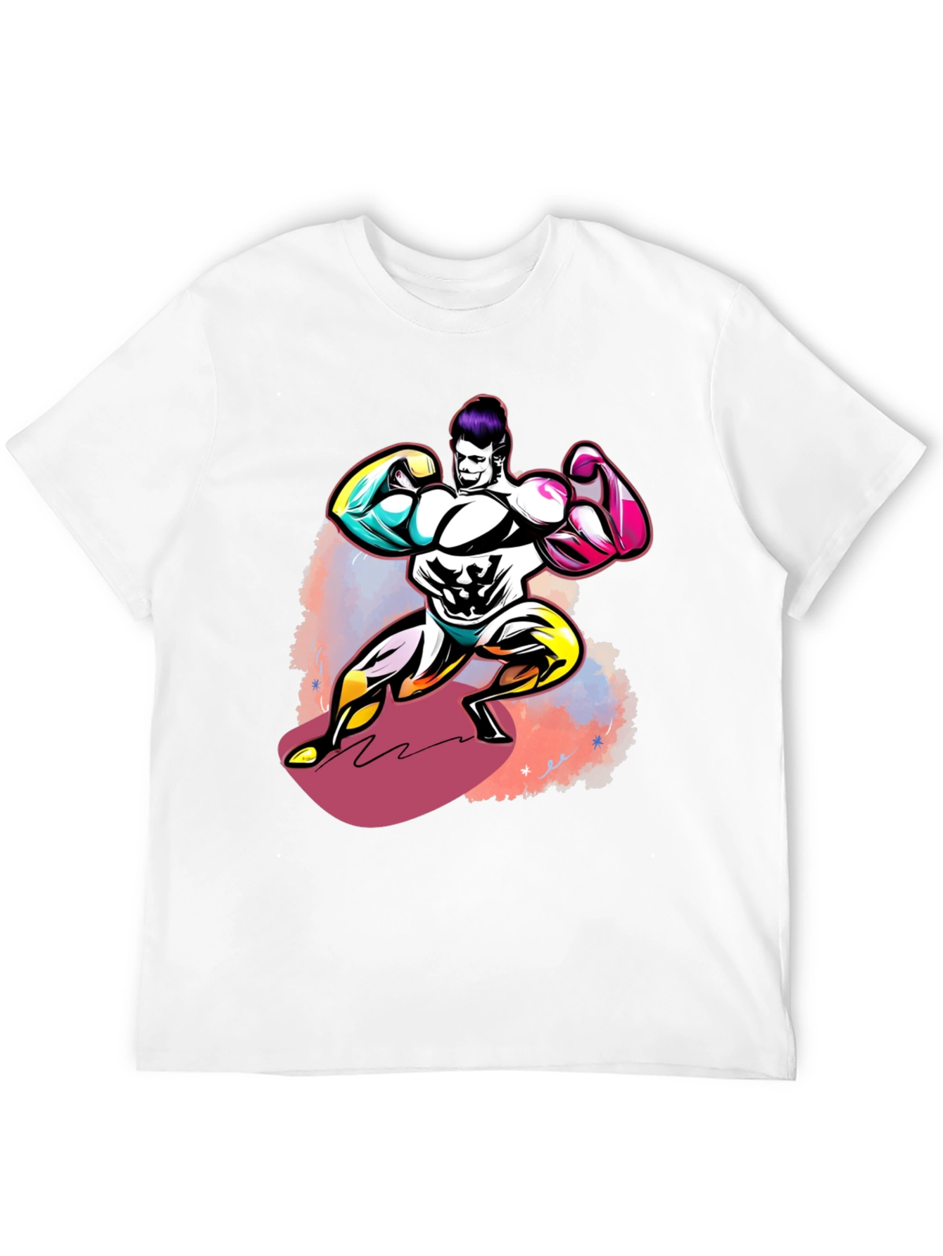 Bold Graphic T-Shirt: Muscled Cartoon Man Design