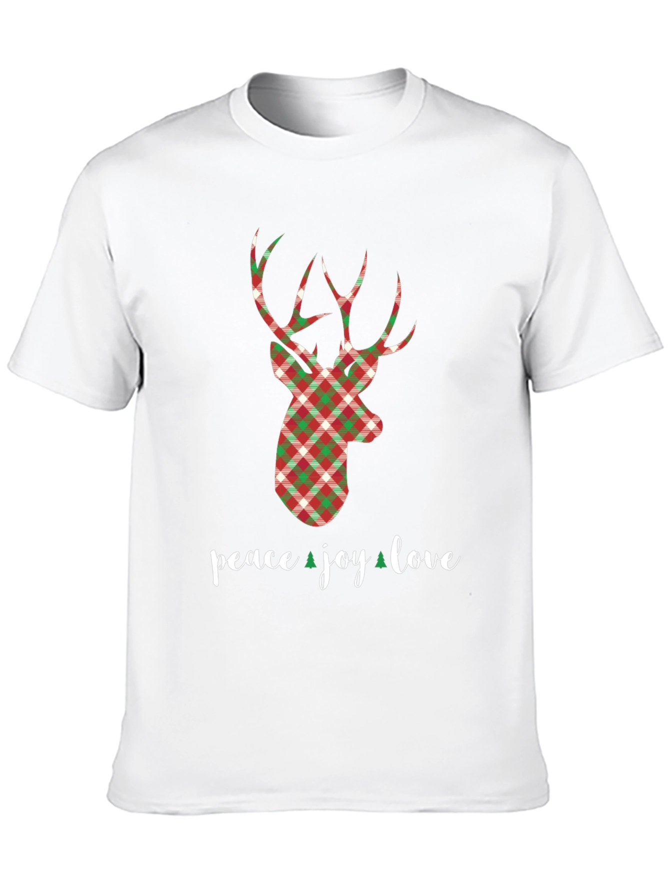 Holiday Plaid Deer T-Shirt - Peace Joy Love