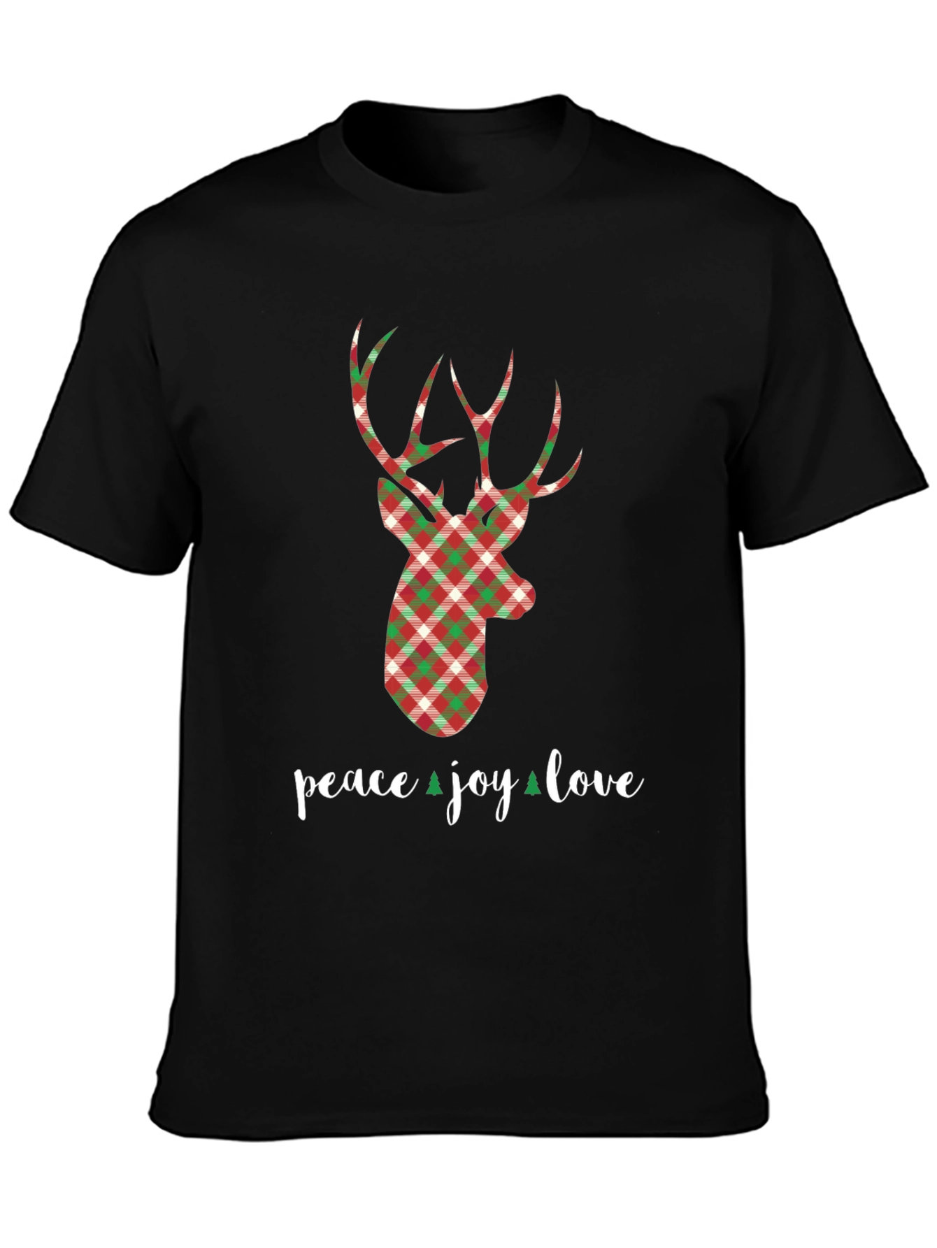 Holiday Plaid Deer T-Shirt - Peace Joy Love