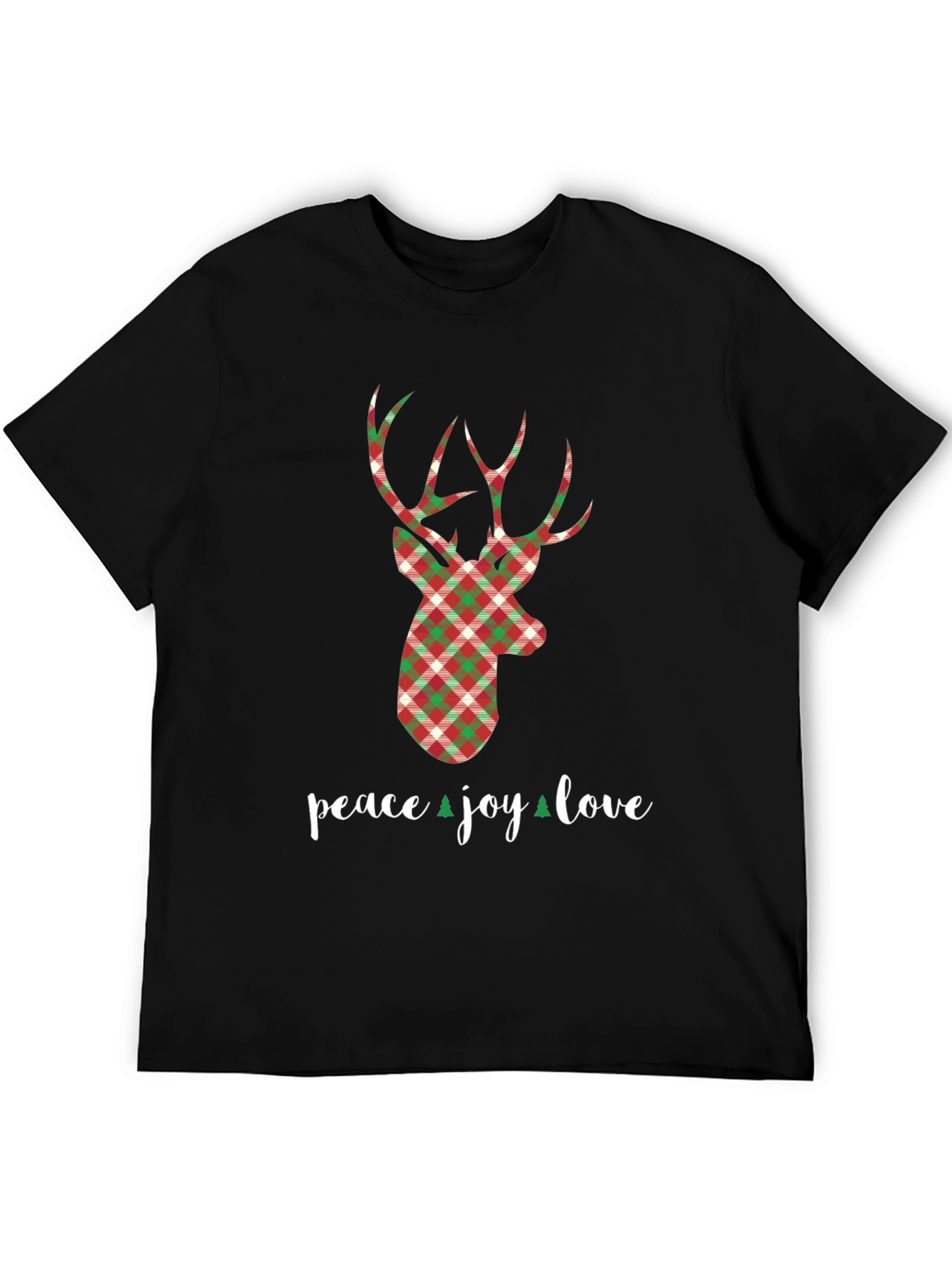 Holiday Plaid Deer T-Shirt - Peace Joy Love