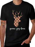 Holiday Plaid Deer T-Shirt - Peace Joy Love