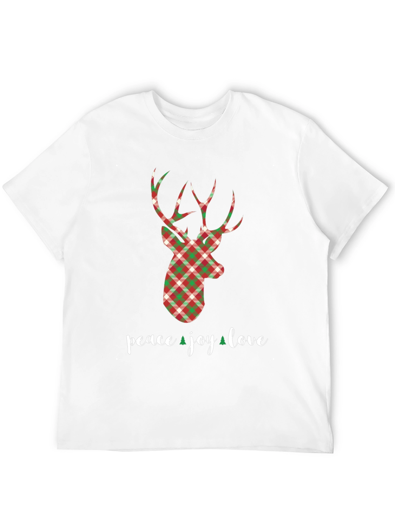 Holiday Plaid Deer T-Shirt - Peace Joy Love