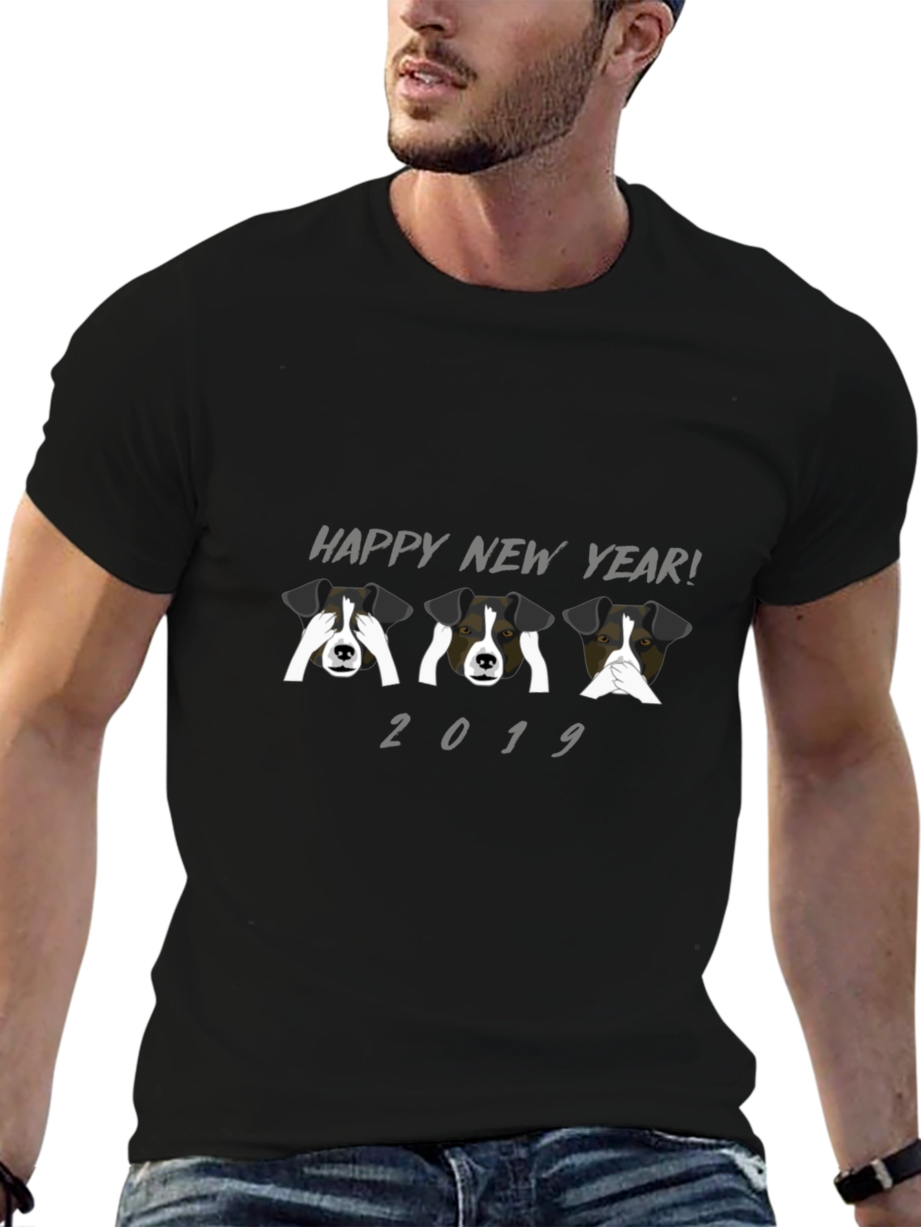 Happy New Year Dog T-Shirt Black