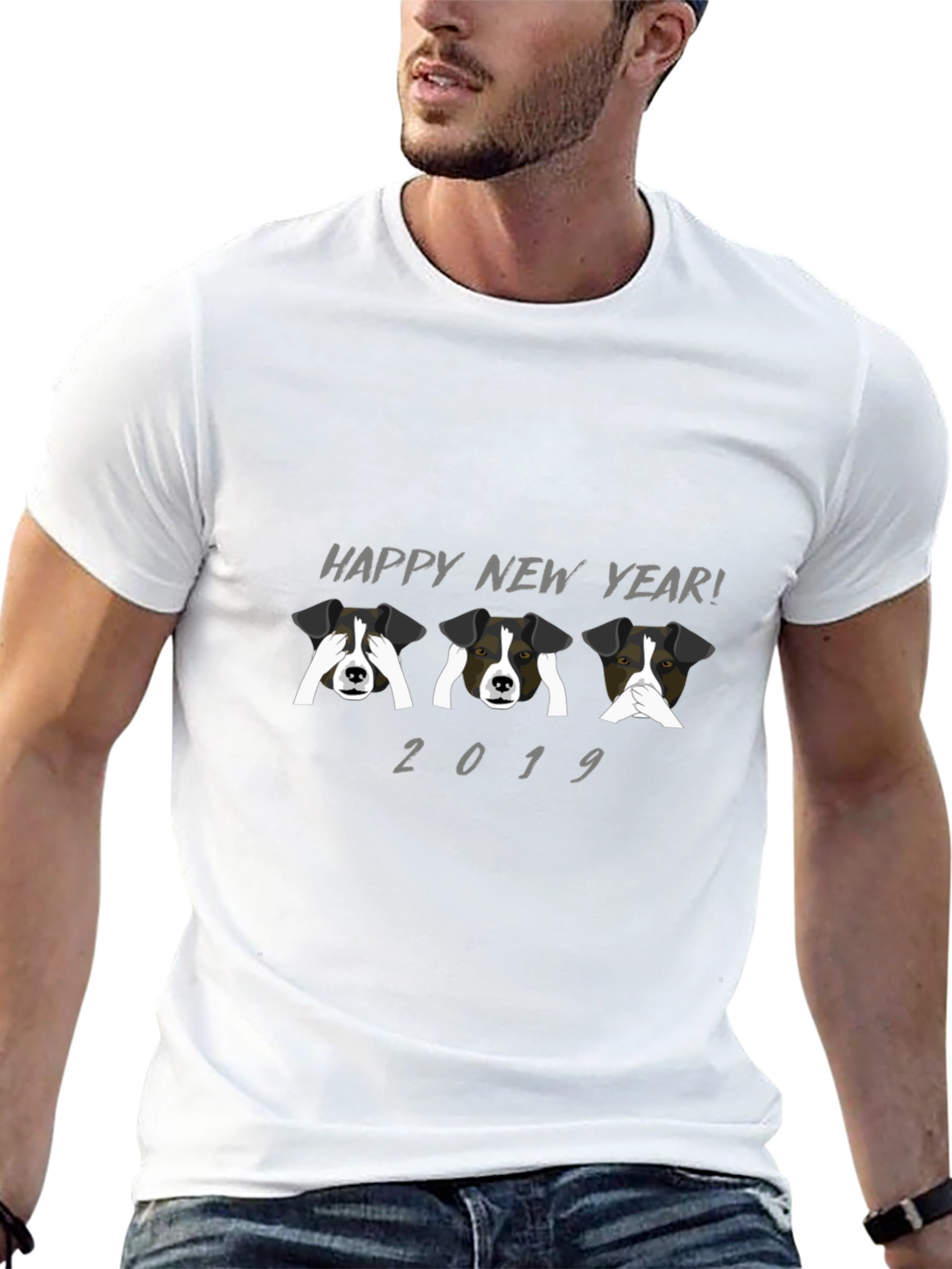 Happy New Year Dog T-Shirt Black