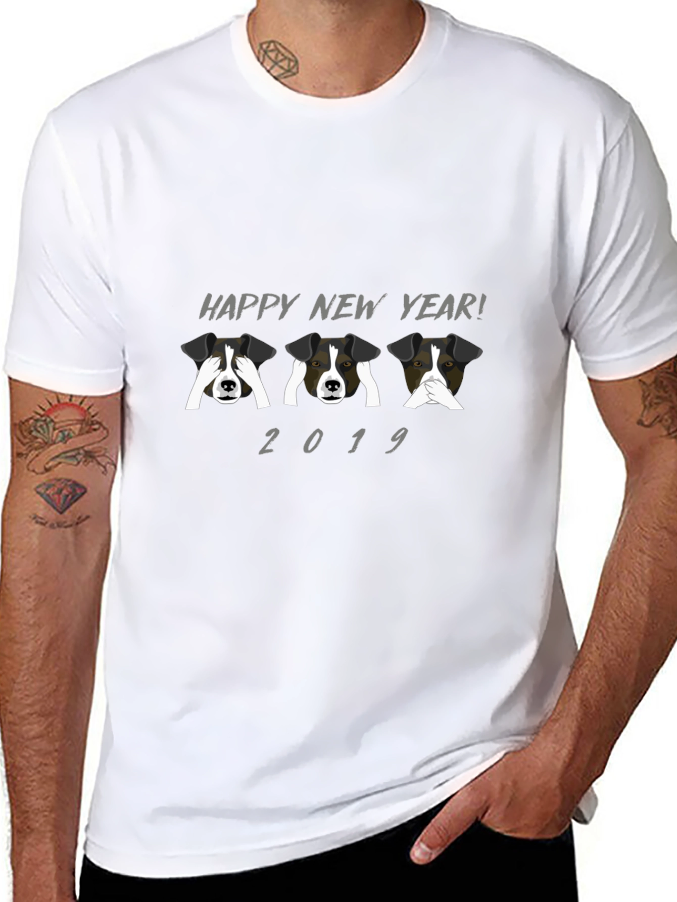 Happy New Year Dog T-Shirt Black