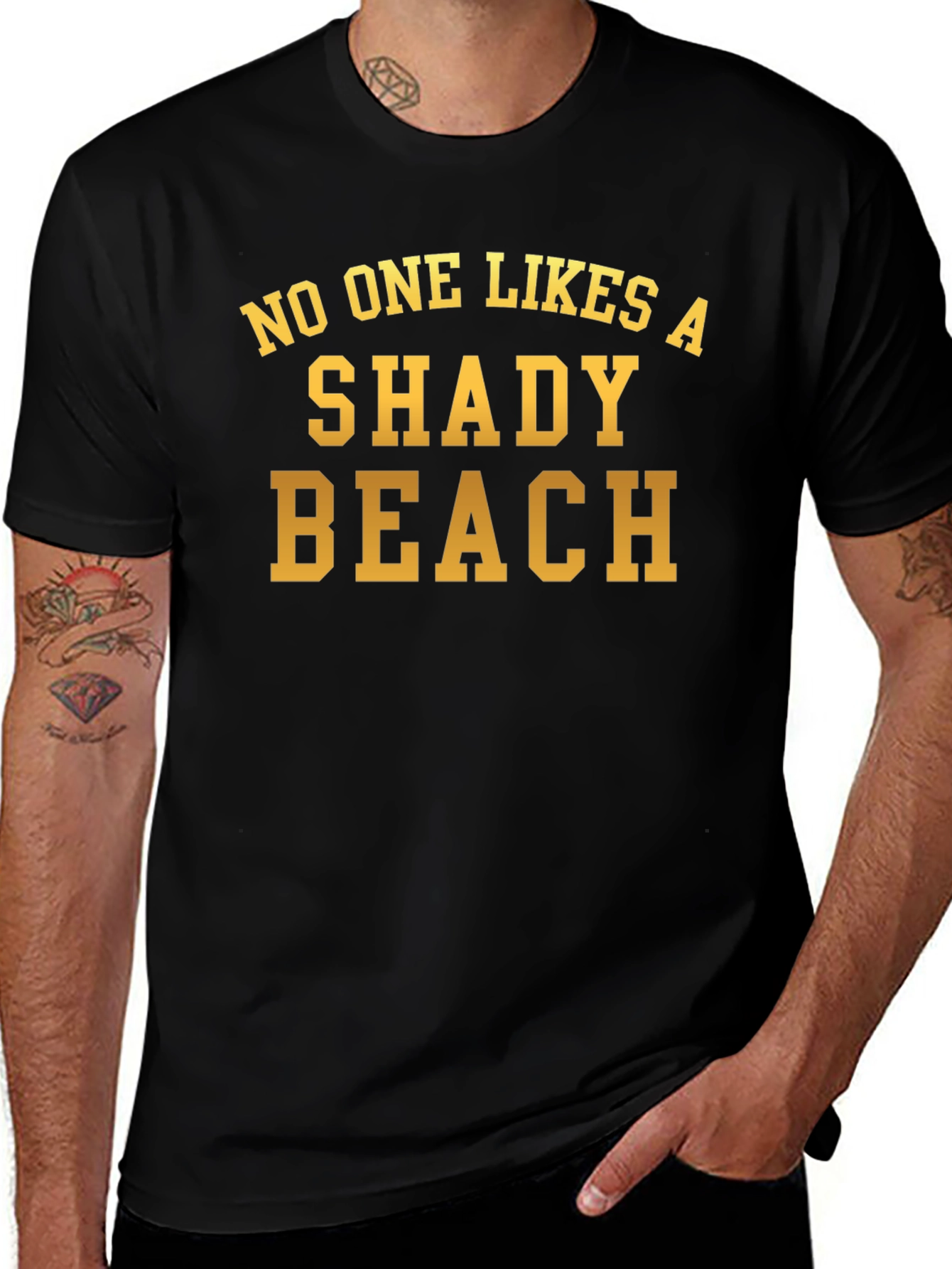 Shady Beach Graphic Tee - Black Cotton T-Shirt