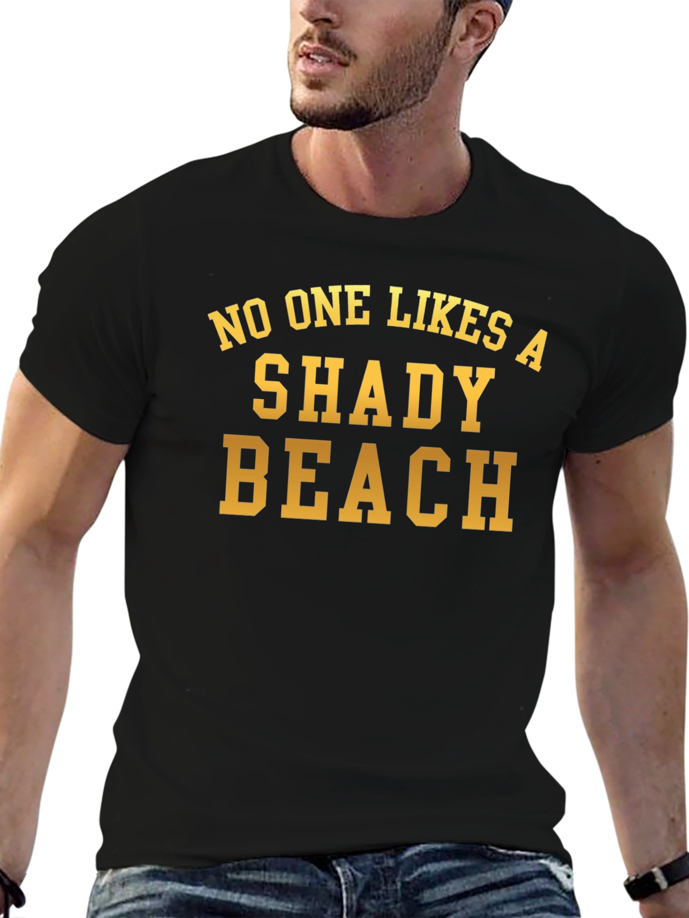 Shady Beach Graphic Tee - Black Cotton T-Shirt