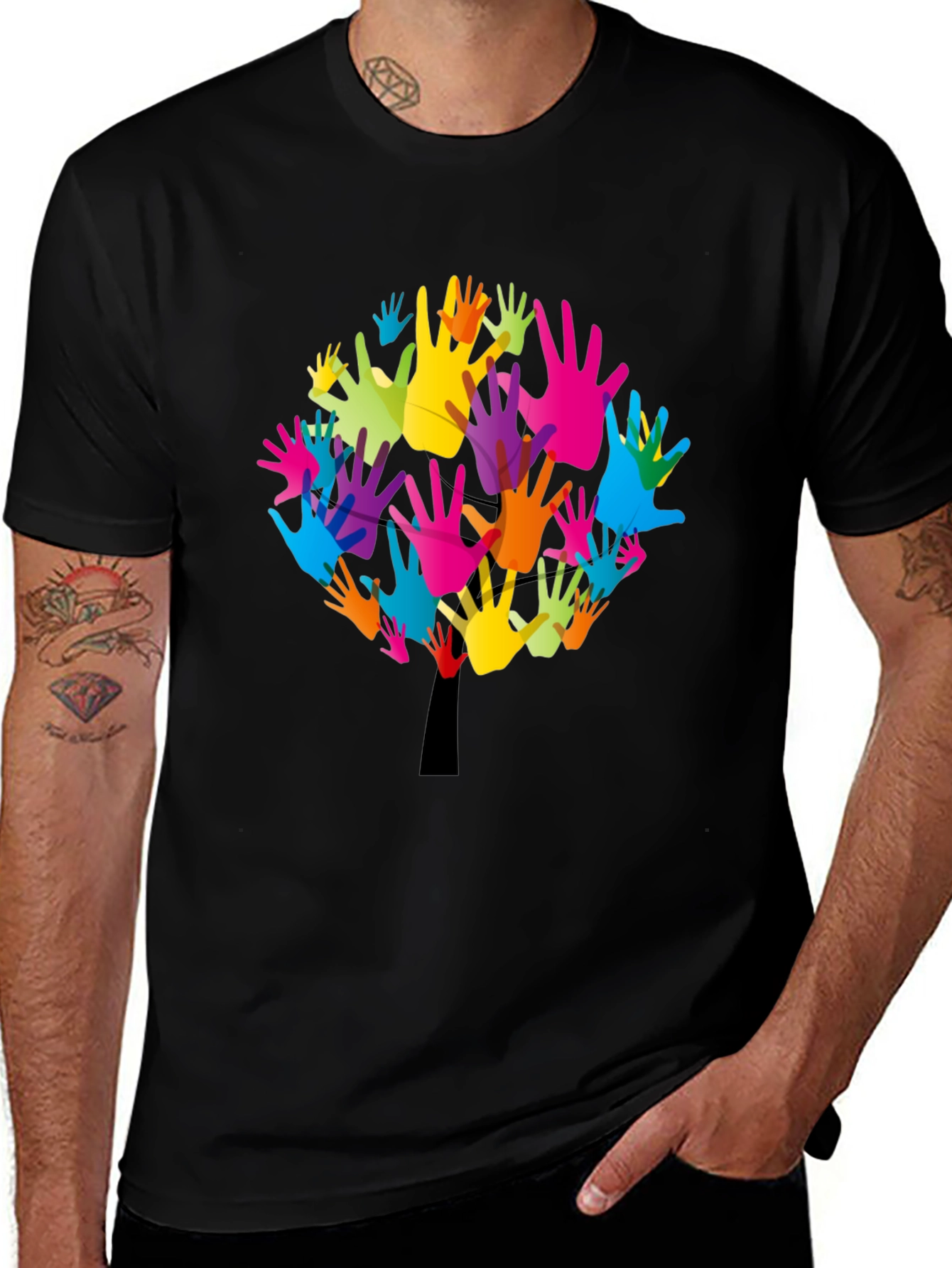 Colorful Hands Tree Graphic T-Shirt - Unity & Diversity