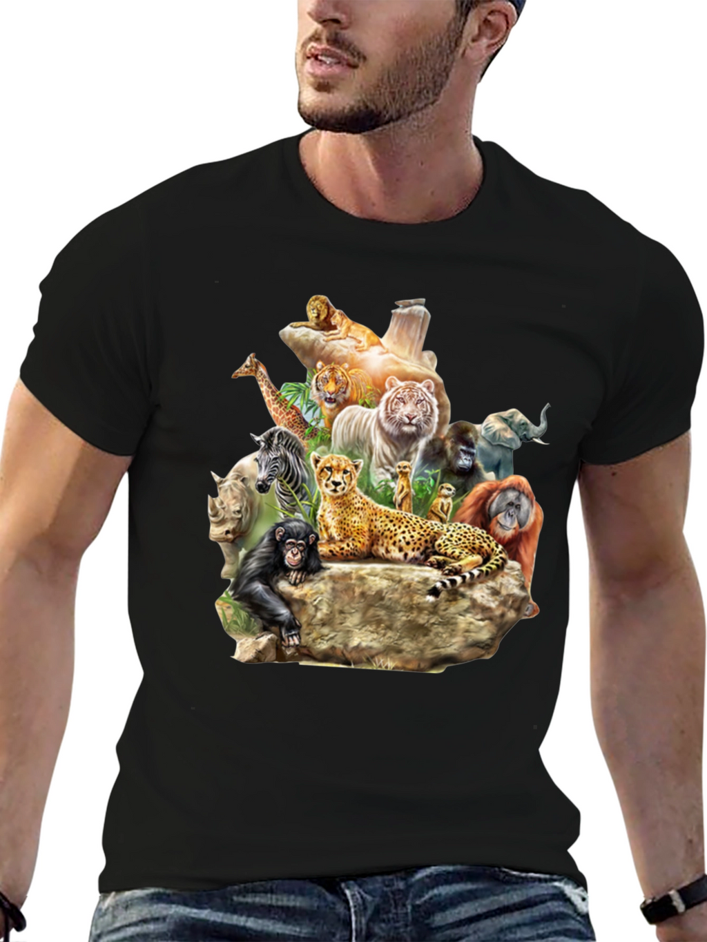 Wildlife Animals Graphic T-Shirt - Black