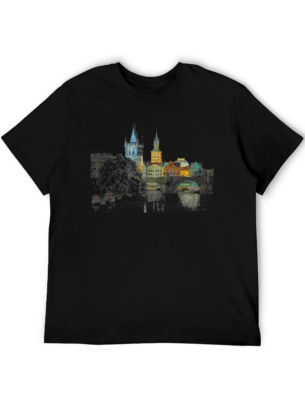 Prague Skyline T-Shirt - Black