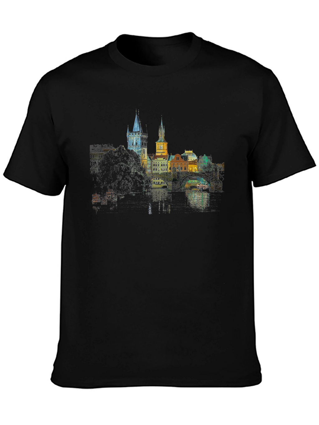 Prague Skyline T-Shirt - Black