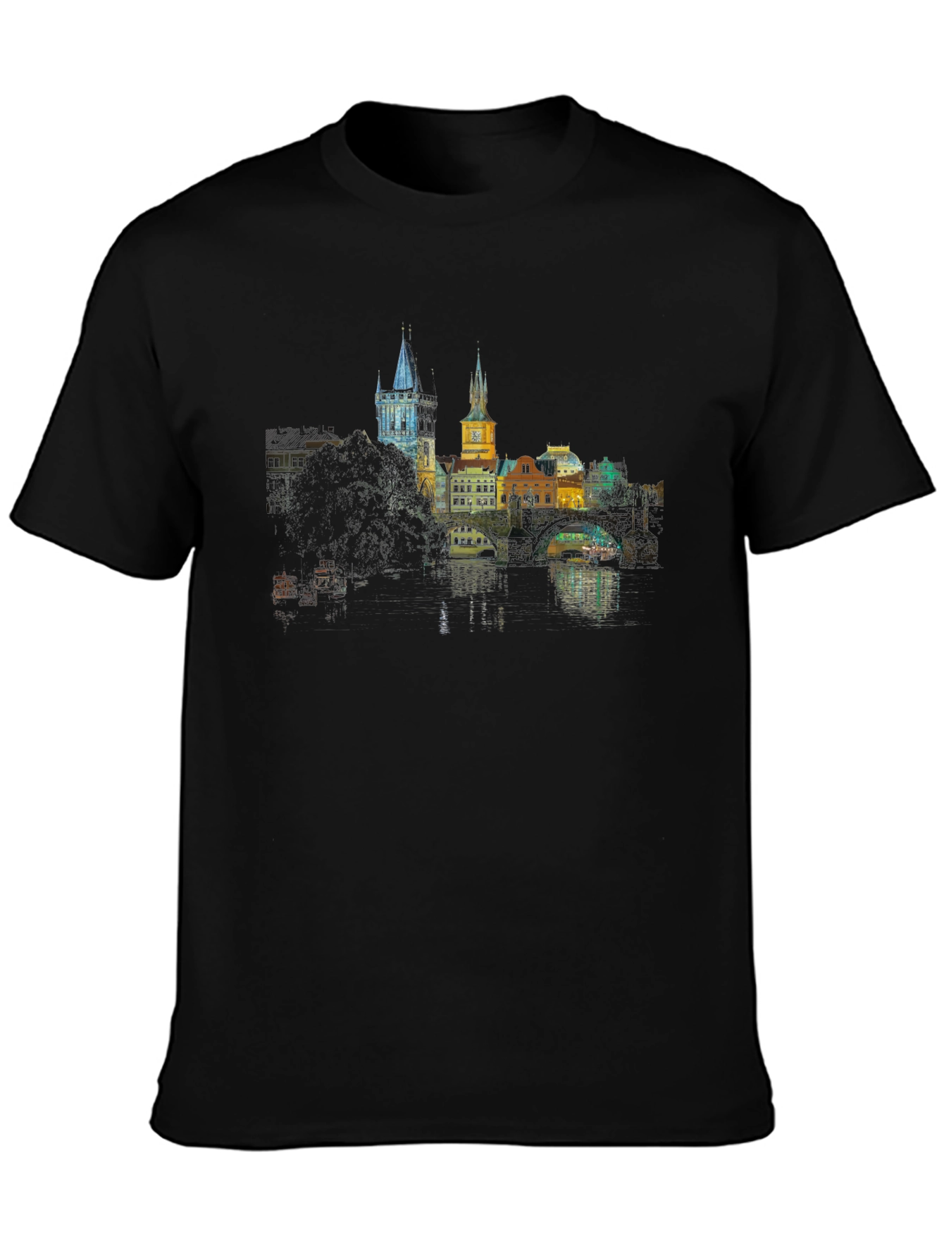 Prague Skyline T-Shirt - Black