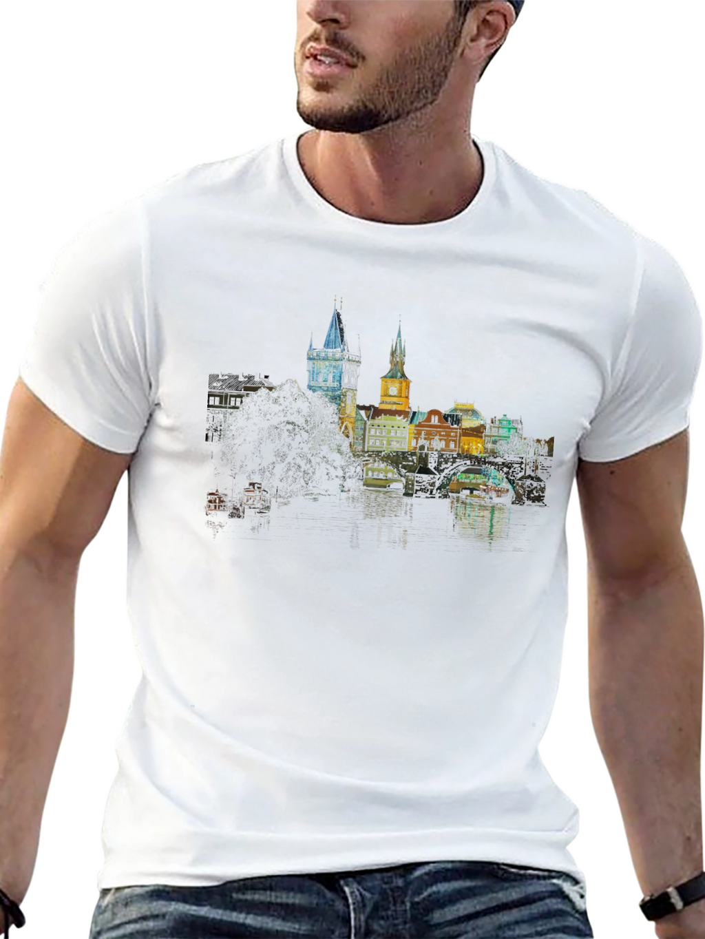 Prague Skyline T-Shirt - Black