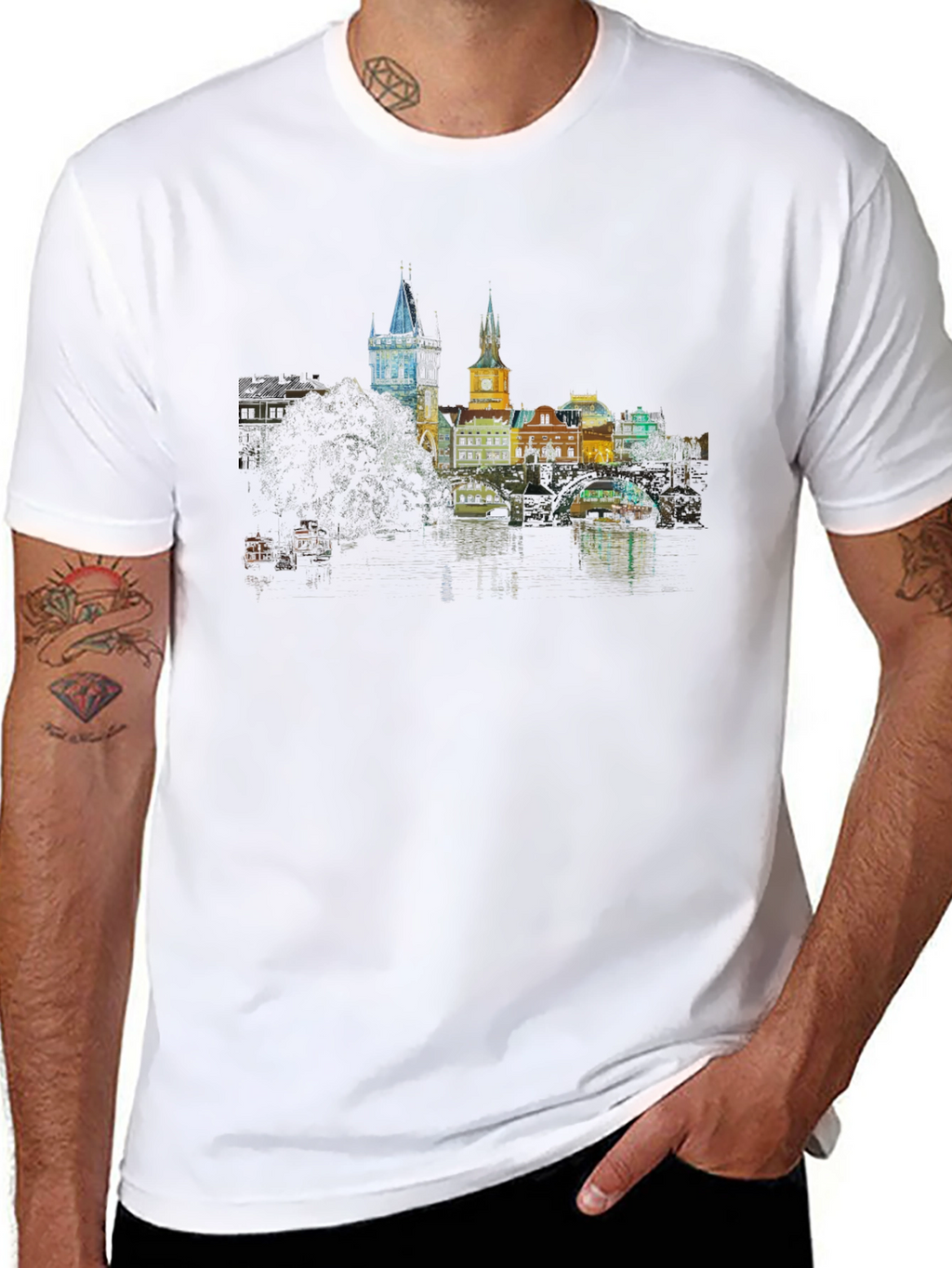 Prague Skyline T-Shirt - Black