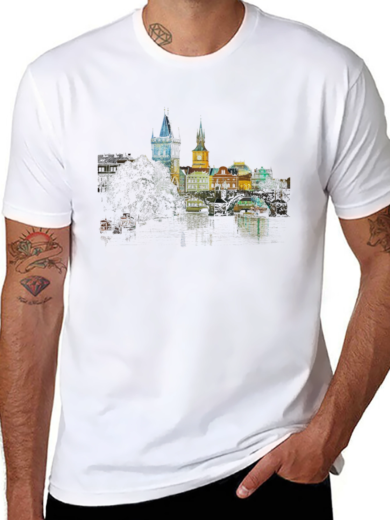 Prague Skyline T-Shirt - Black
