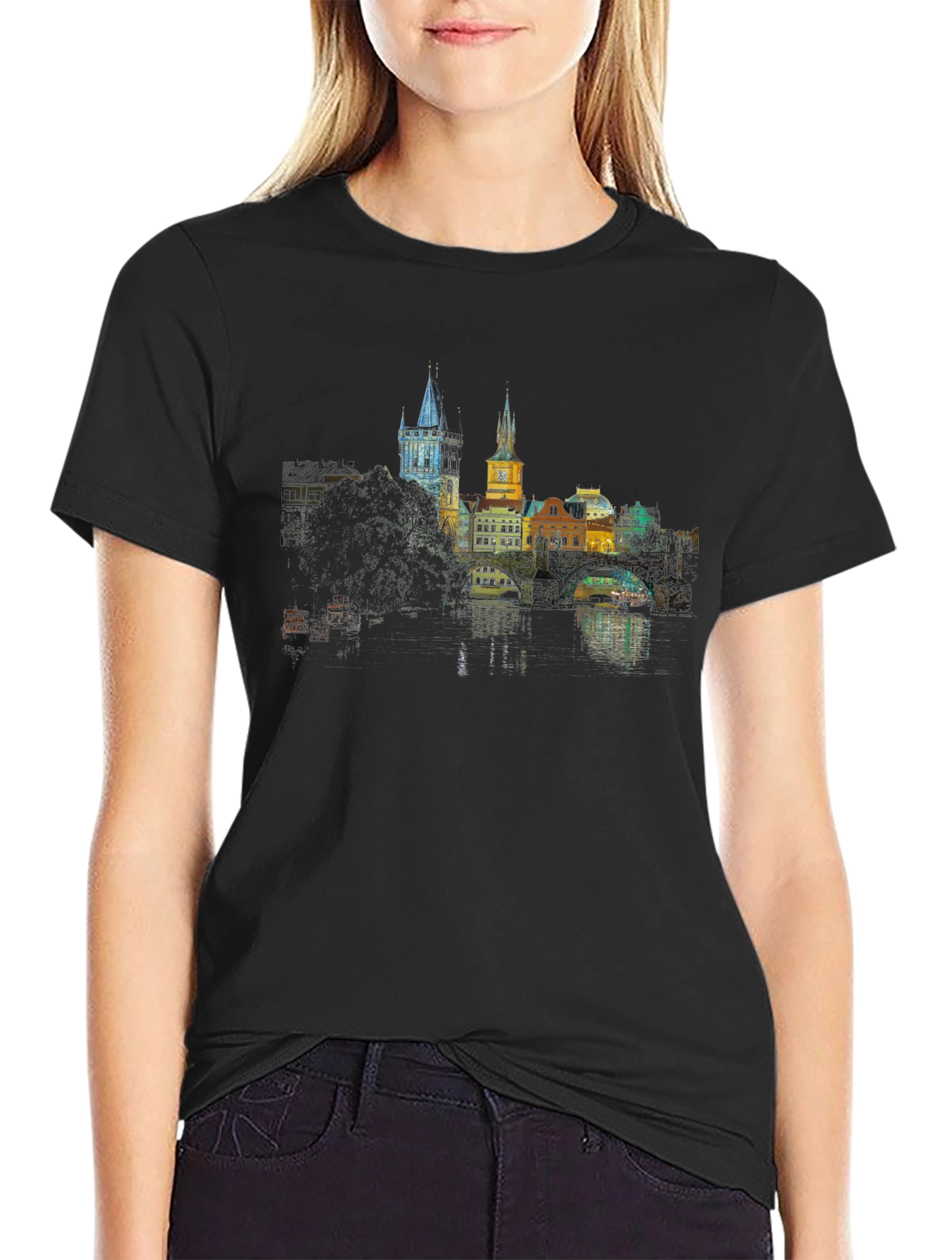 Prague Skyline T-Shirt - Black