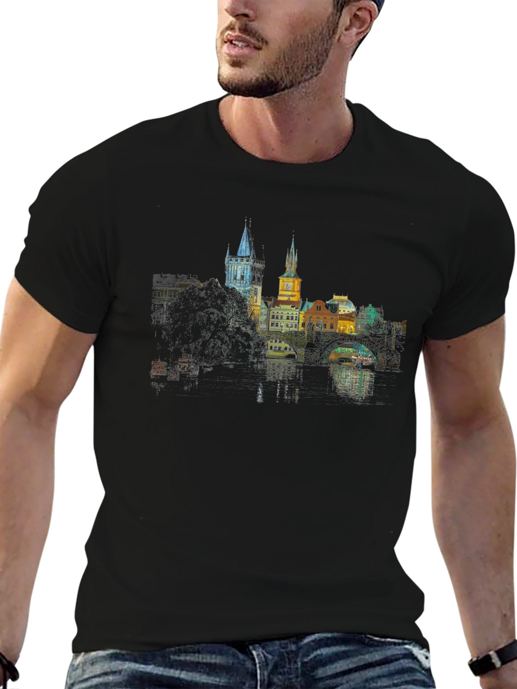 Prague Skyline T-Shirt - Black