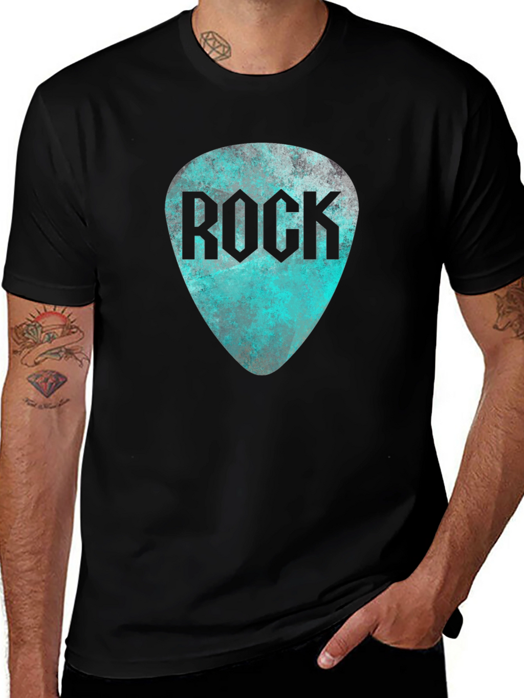 Rock Guitar Pick Tee - Black Graphic T-Shirt