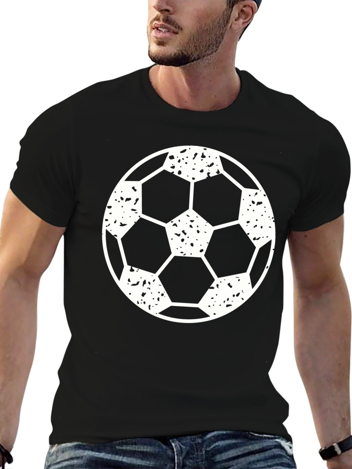 Black Soccer Ball Graphic T-Shirt for Men