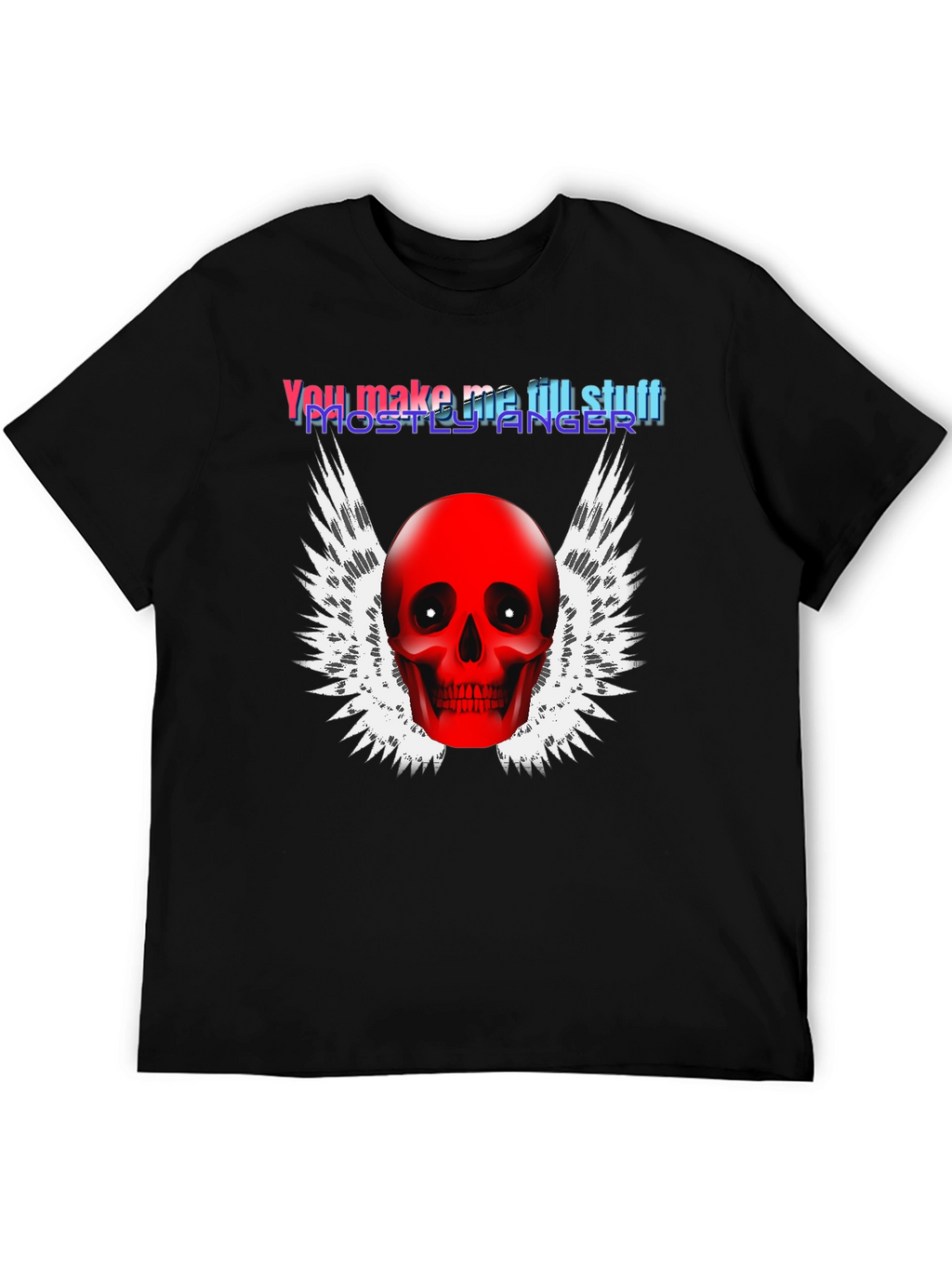 Edgy Skull Winged Graphic Print Black T-Shirt