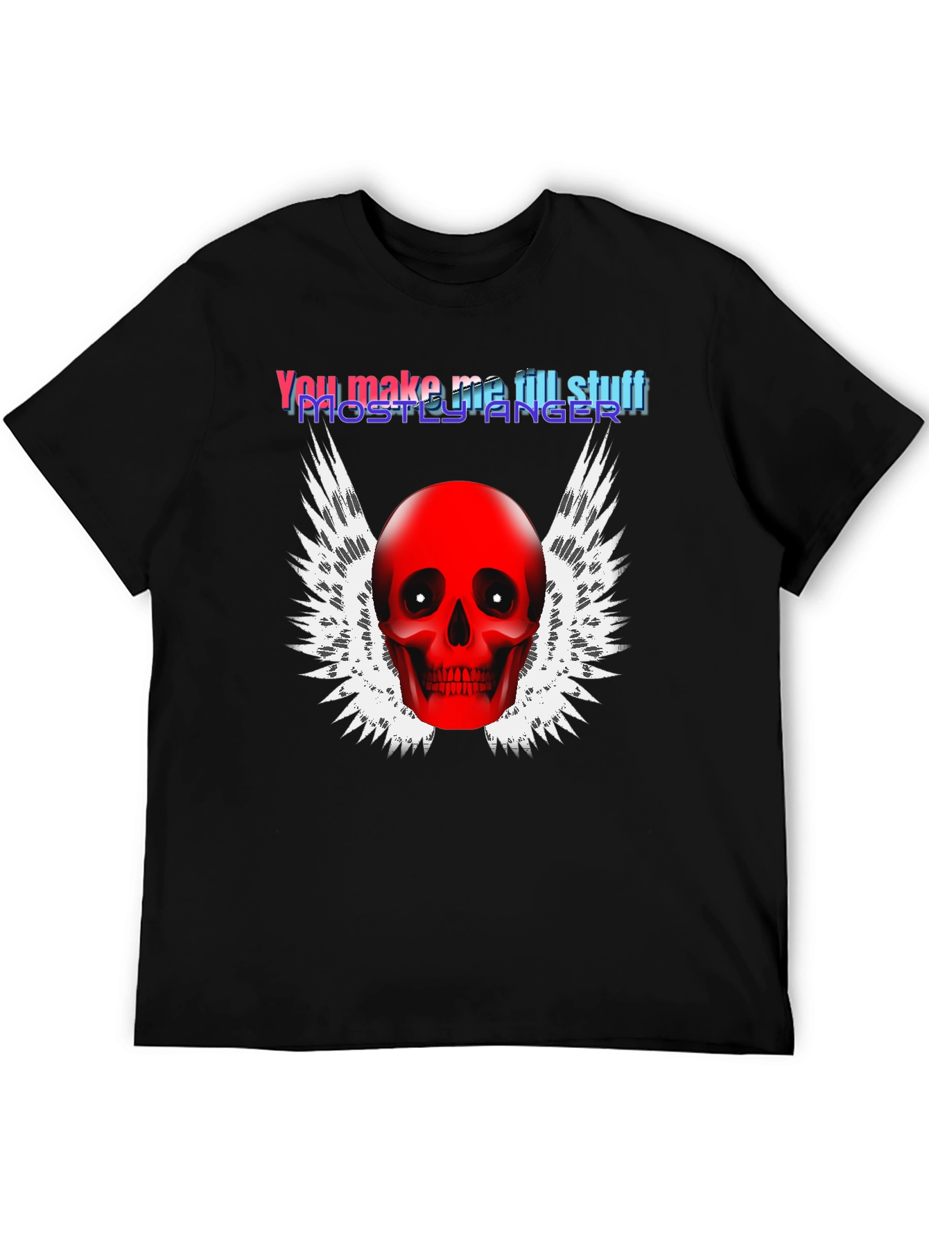Edgy Skull Winged Graphic Print Black T-Shirt