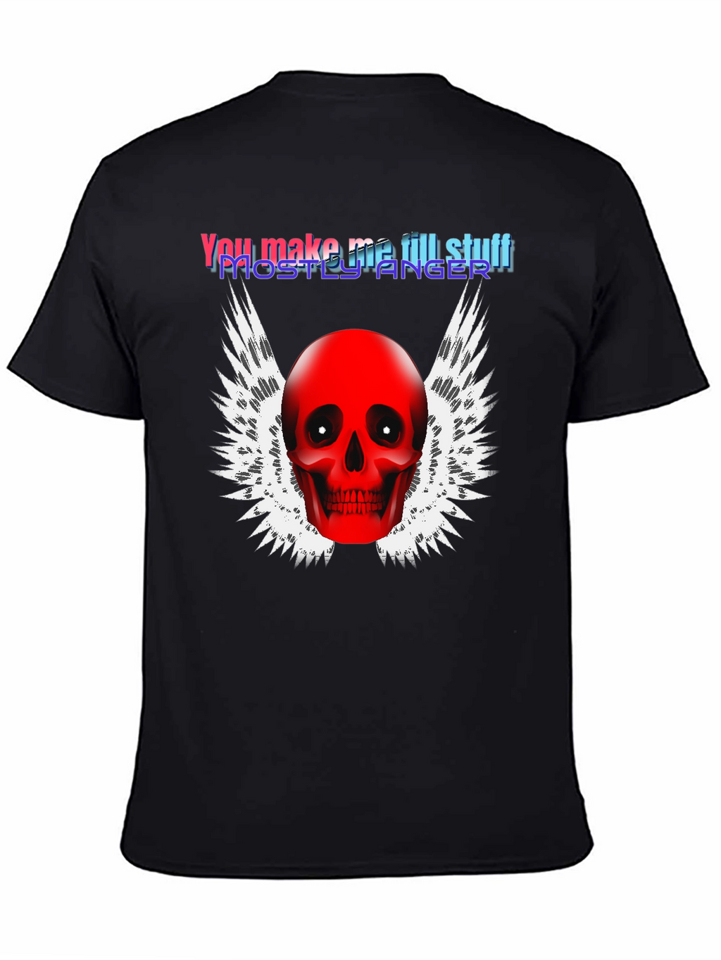 Edgy Skull Winged Graphic Print Black T-Shirt