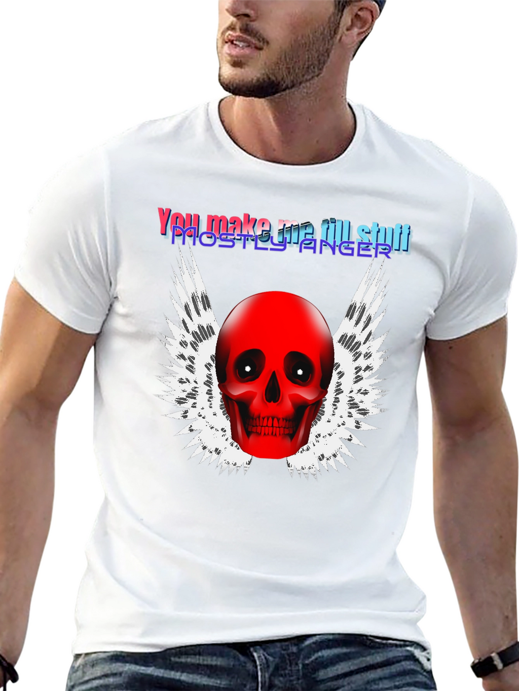 Edgy Skull Winged Graphic Print Black T-Shirt