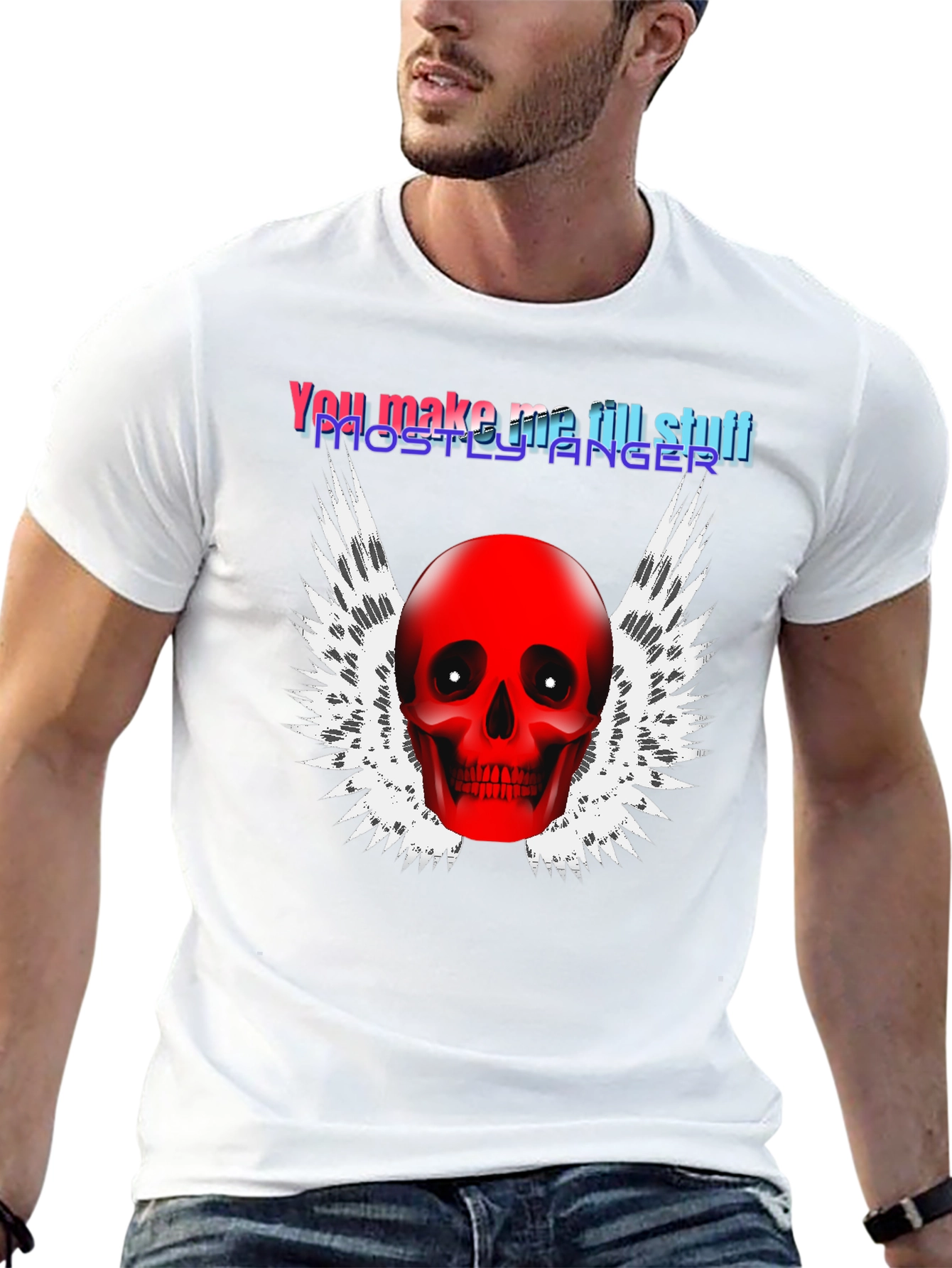 Edgy Skull Winged Graphic Print Black T-Shirt