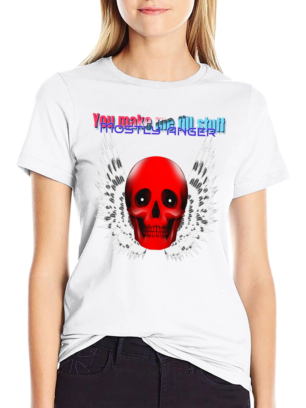 Edgy Skull Winged Graphic Print Black T-Shirt