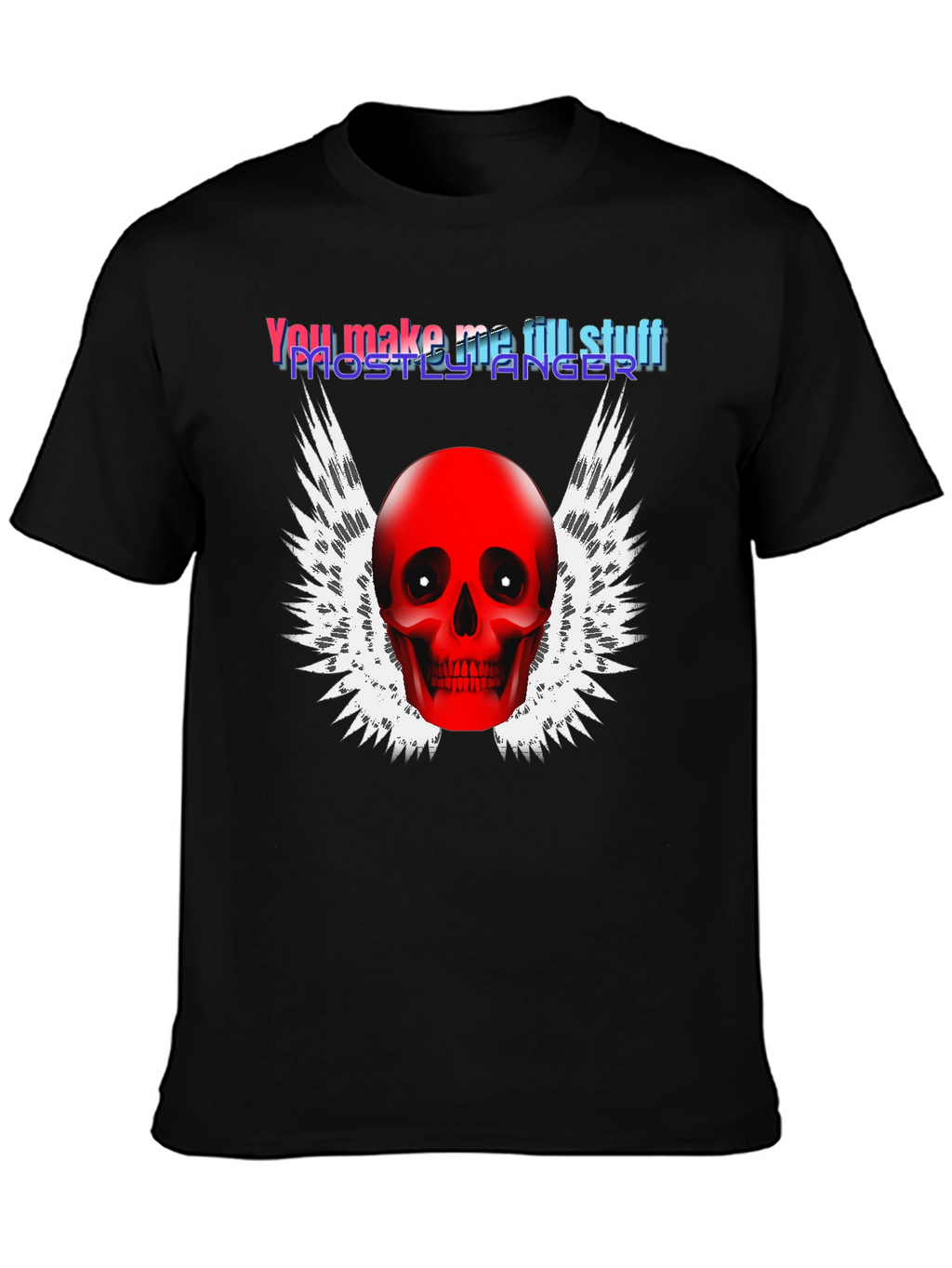 Edgy Skull Winged Graphic Print Black T-Shirt