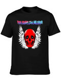 Edgy Skull Winged Graphic Print Black T-Shirt
