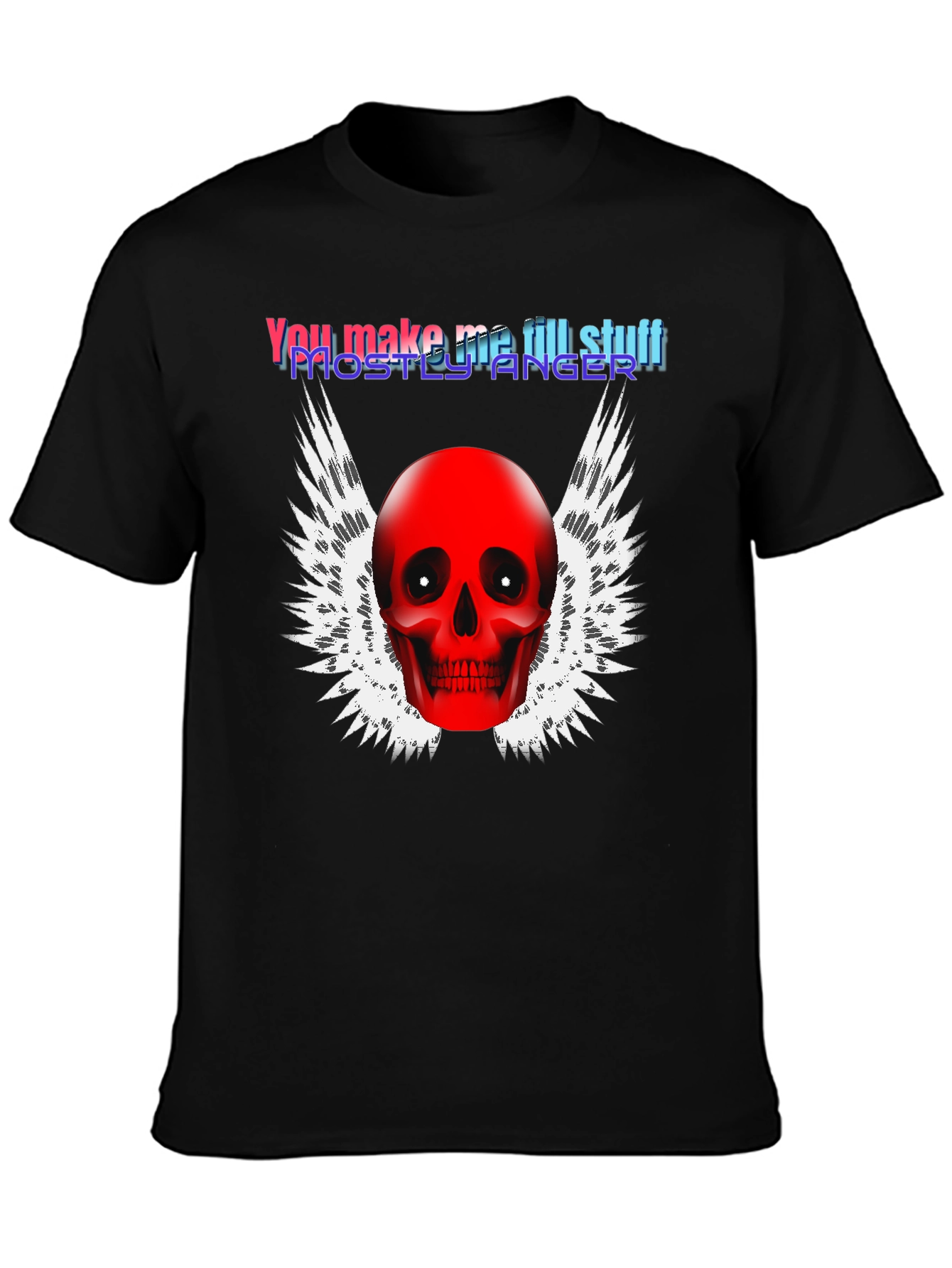 Edgy Skull Winged Graphic Print Black T-Shirt