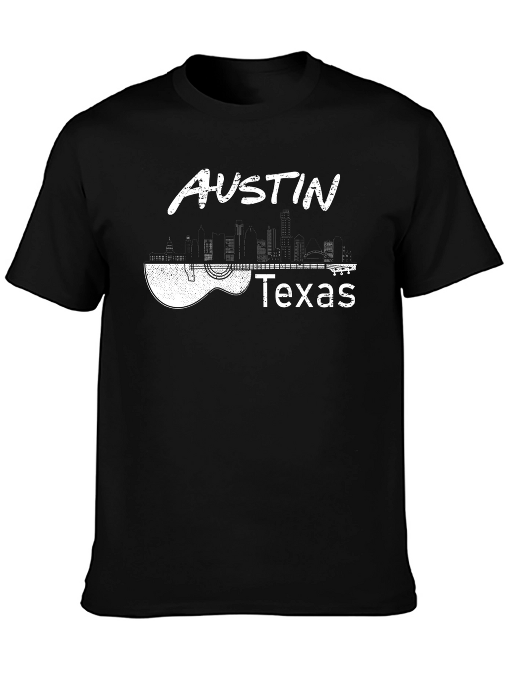 Austin Texas Guitar T-Shirt - City Skyline Design