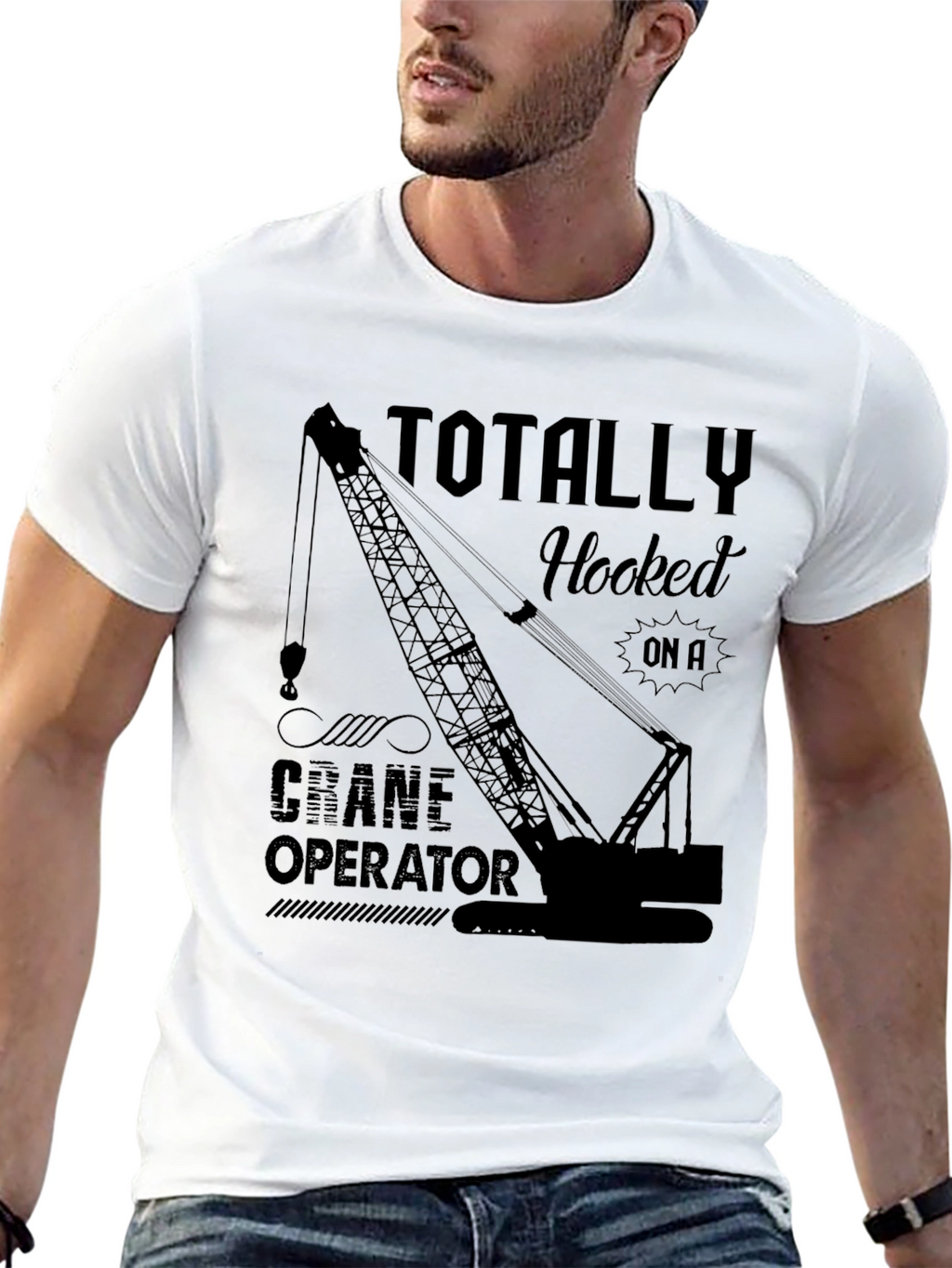 Totally Hooked Crane Operator Black T-Shirt