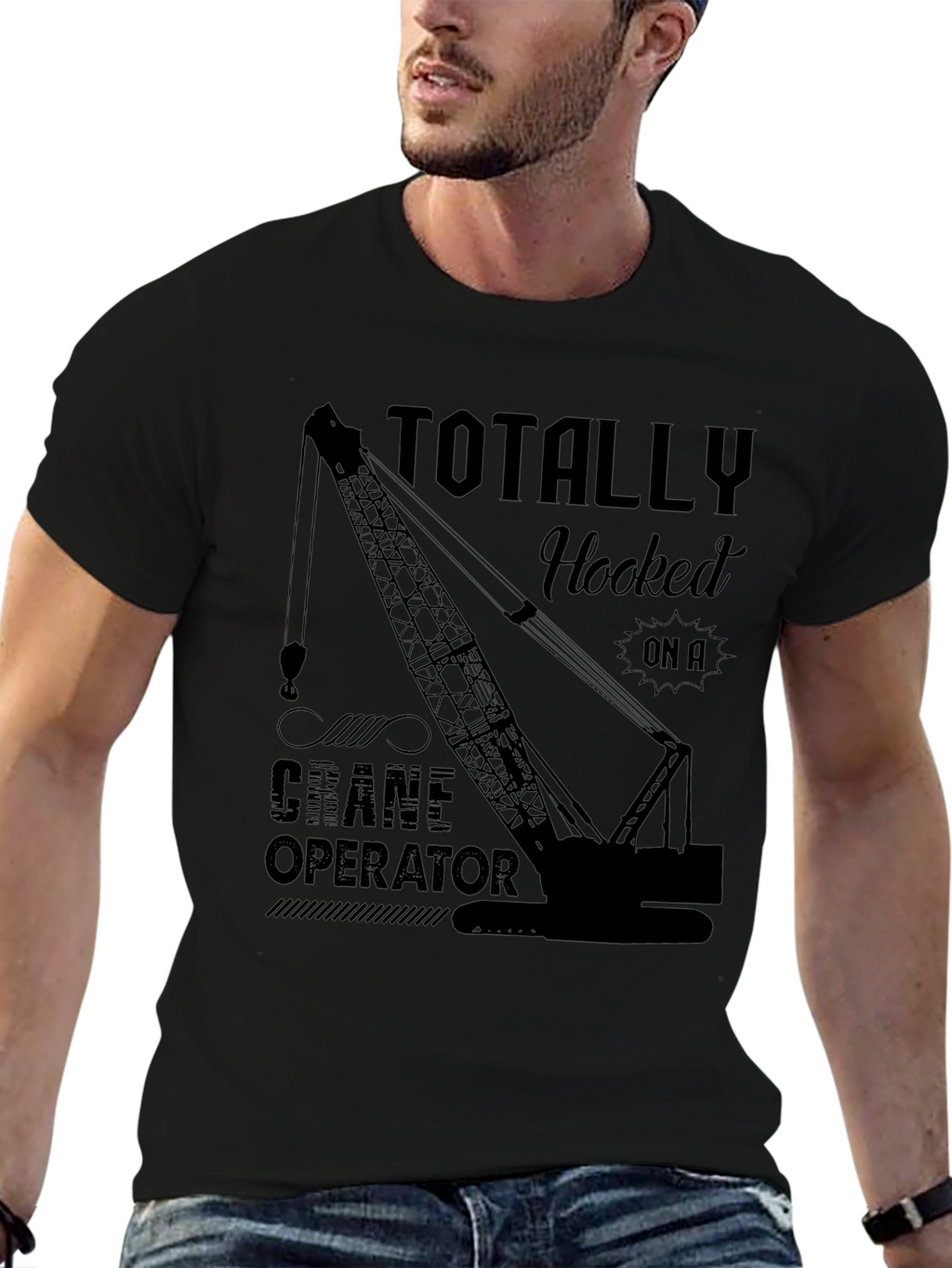 Totally Hooked Crane Operator Black T-Shirt
