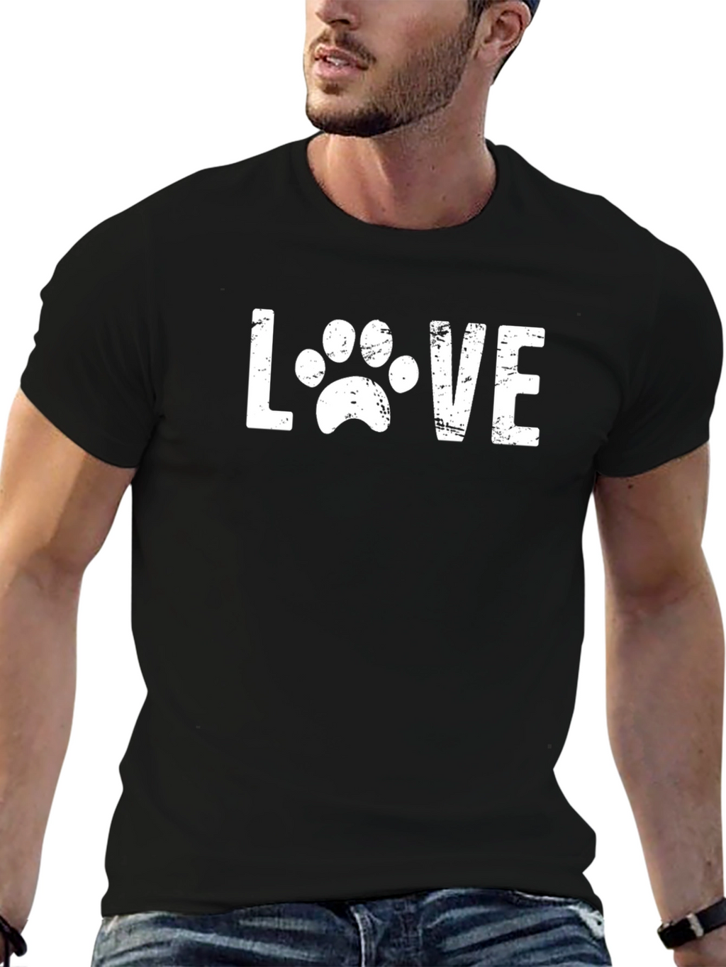 Love Paw Print Graphic T-Shirt - Black