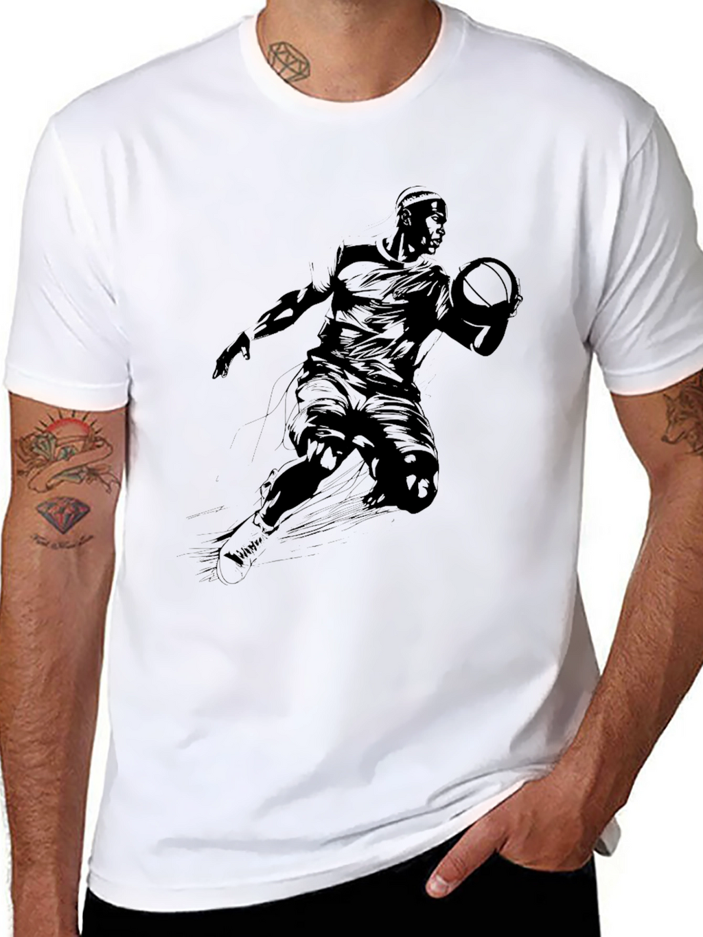 Black Graphic Tee - Basketball Player Design