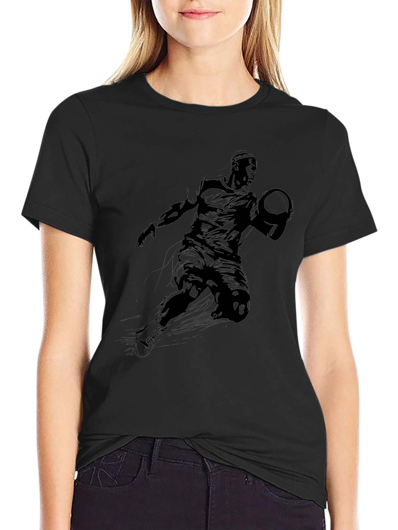 Black Graphic Tee - Basketball Player Design